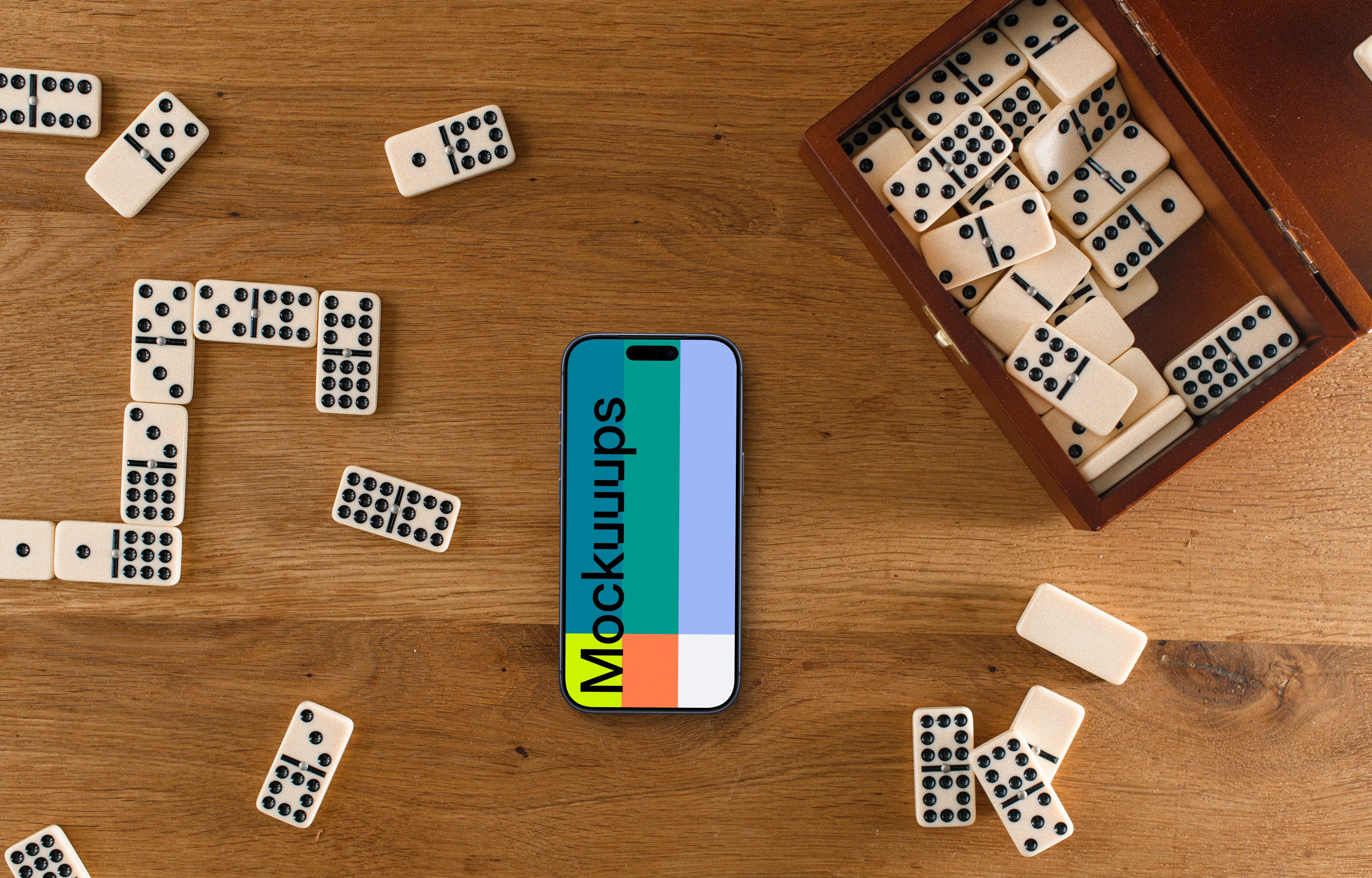 iPhone mockup and dominoes combo