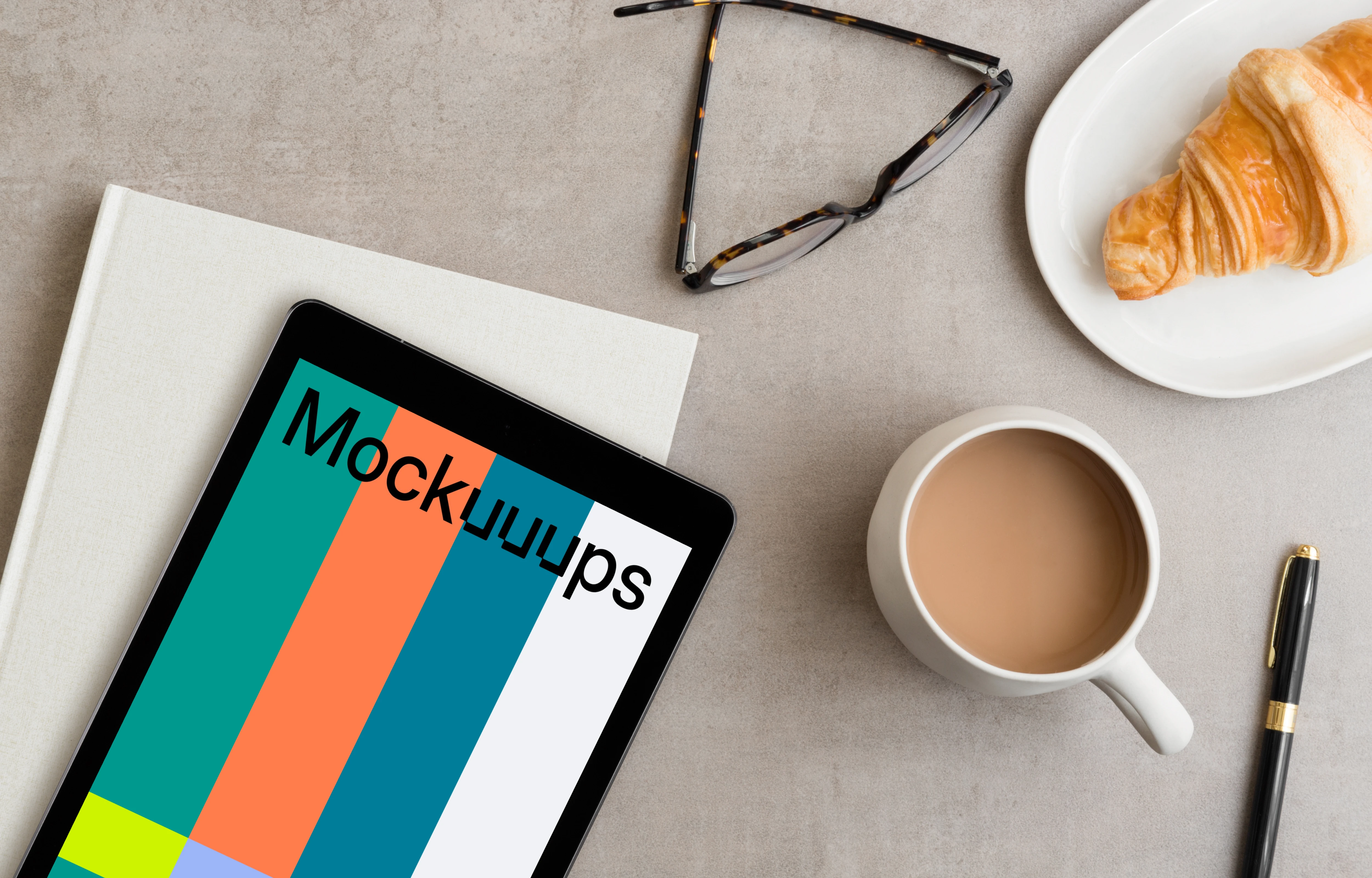 Rotated angle of iPad Pro mockup on the table