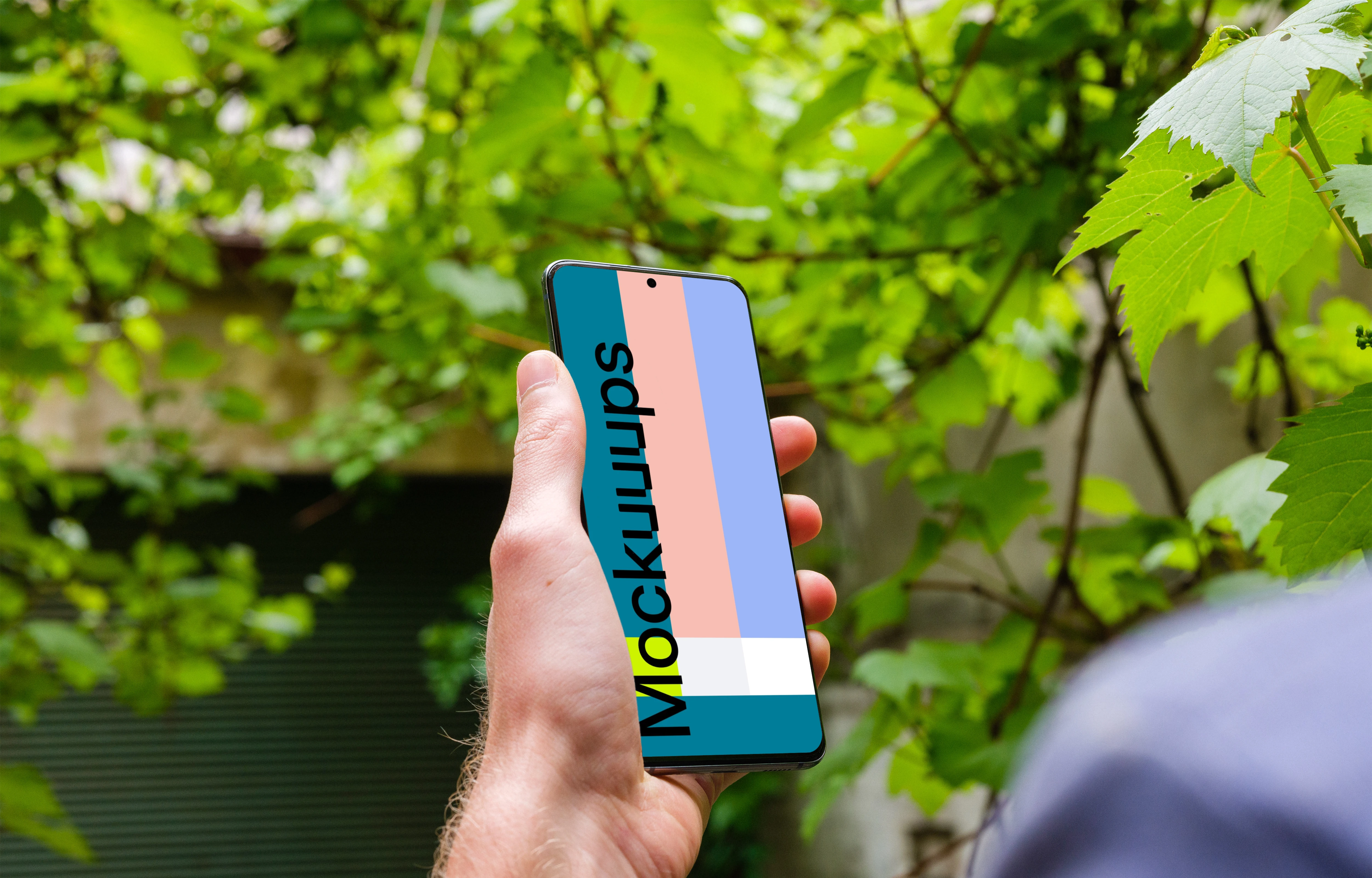 Samsung Galaxy S20 mockup in the garden