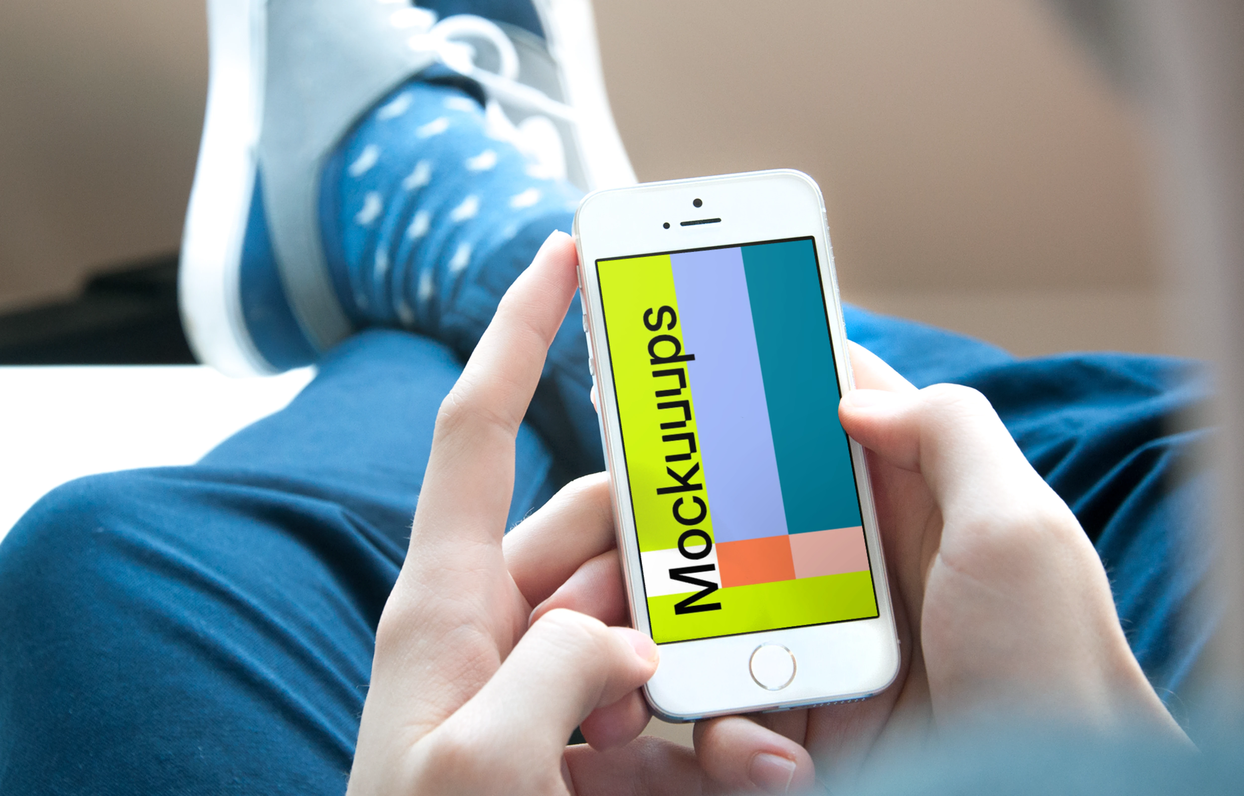 Sitting and playing games on iPhone SE mockup