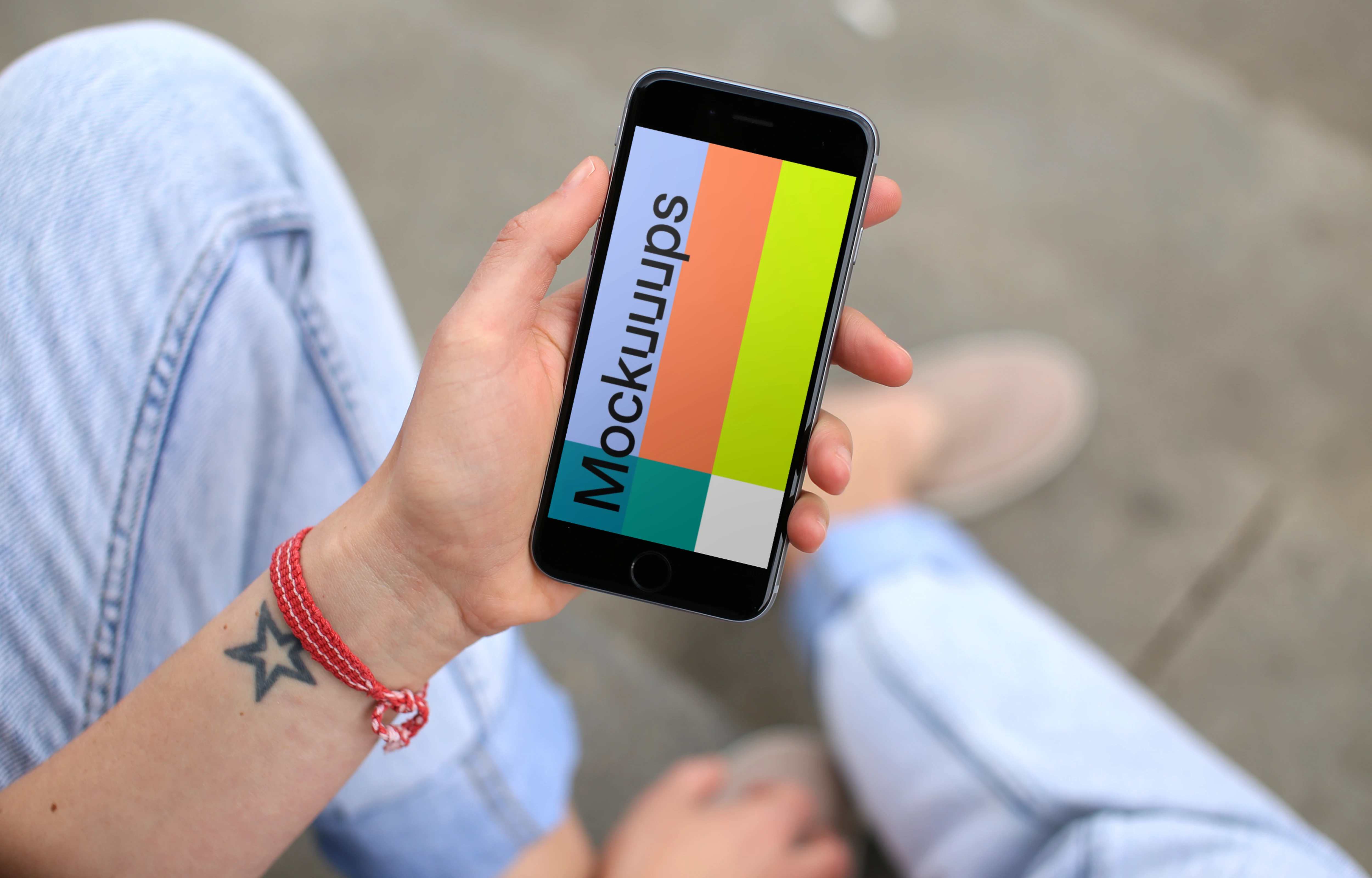 Sitting on stairs with iPhone 6 mockup