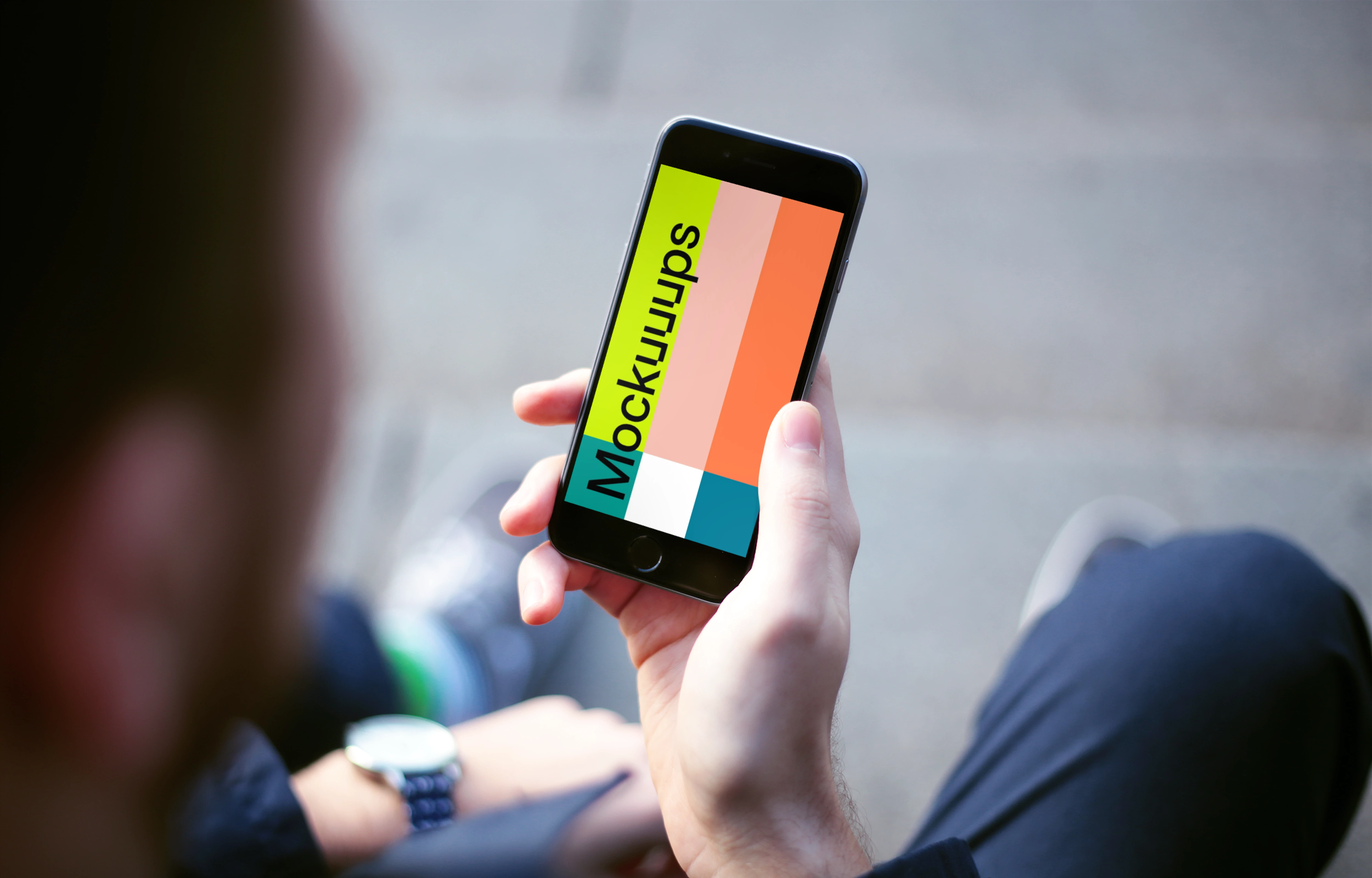 Sitting on the stairs with iPhone 6 mockup