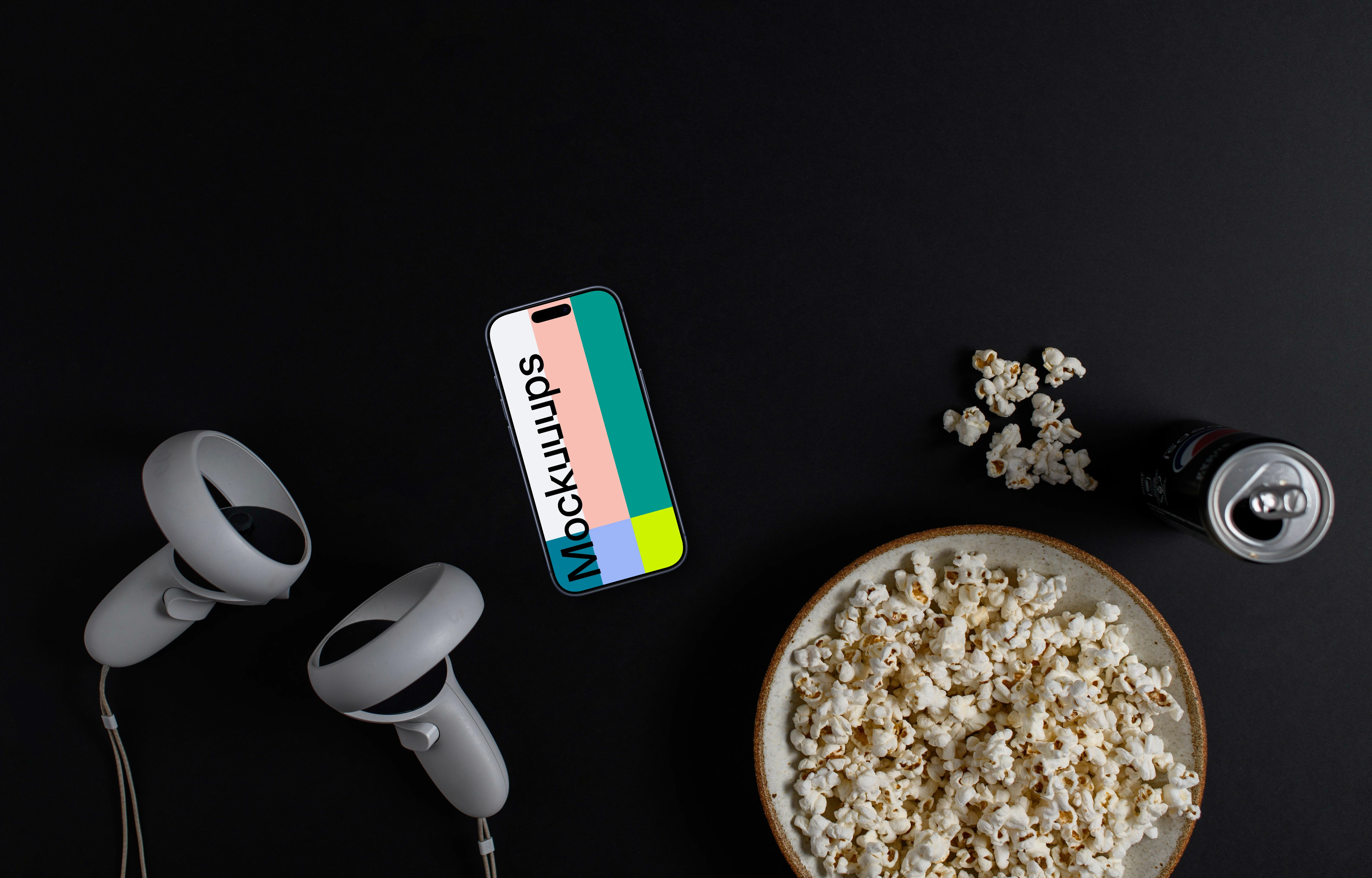 Smartphone mockup on a movie night setup