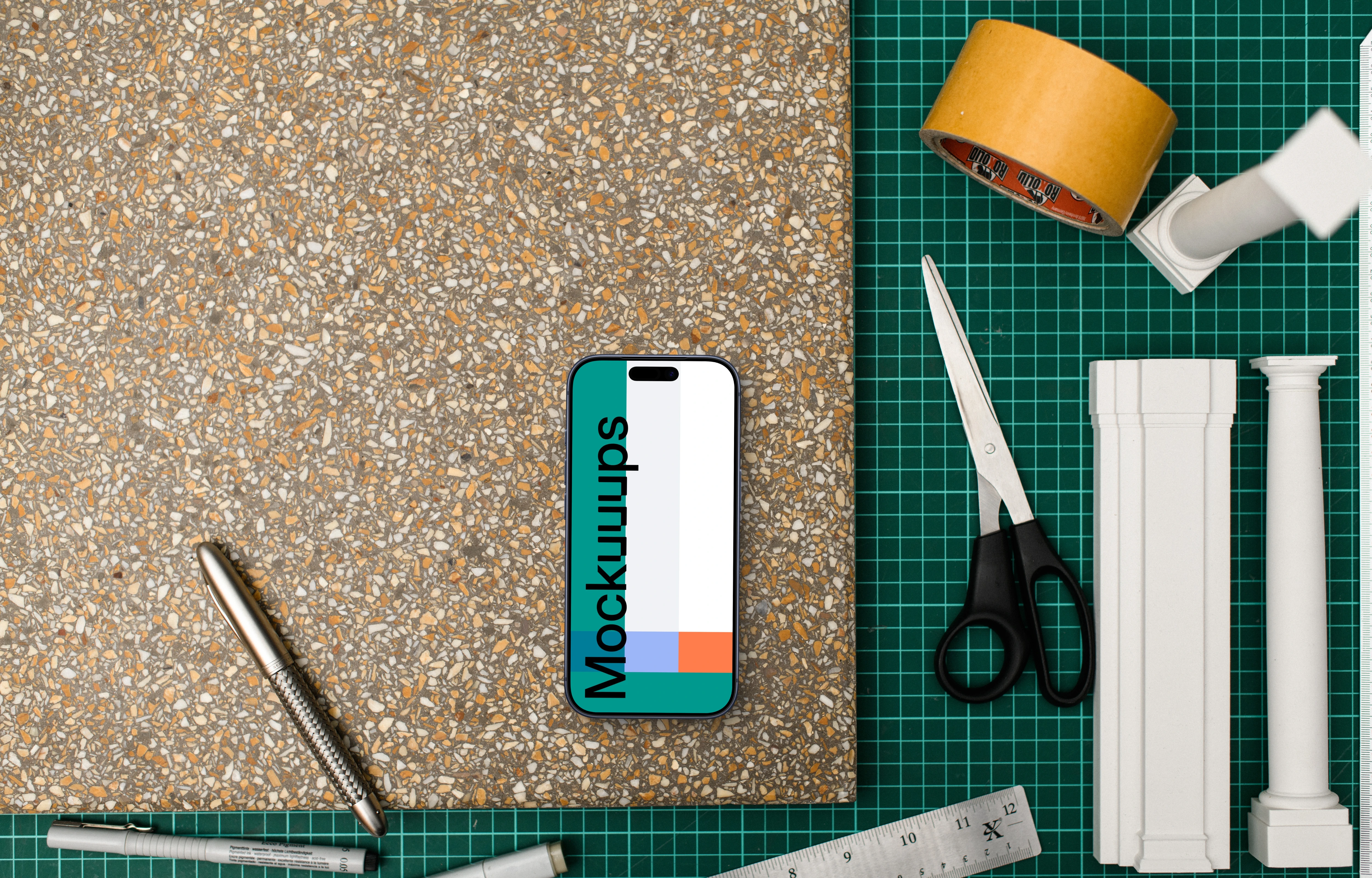 Smartphone mockup with architectural drafting tools