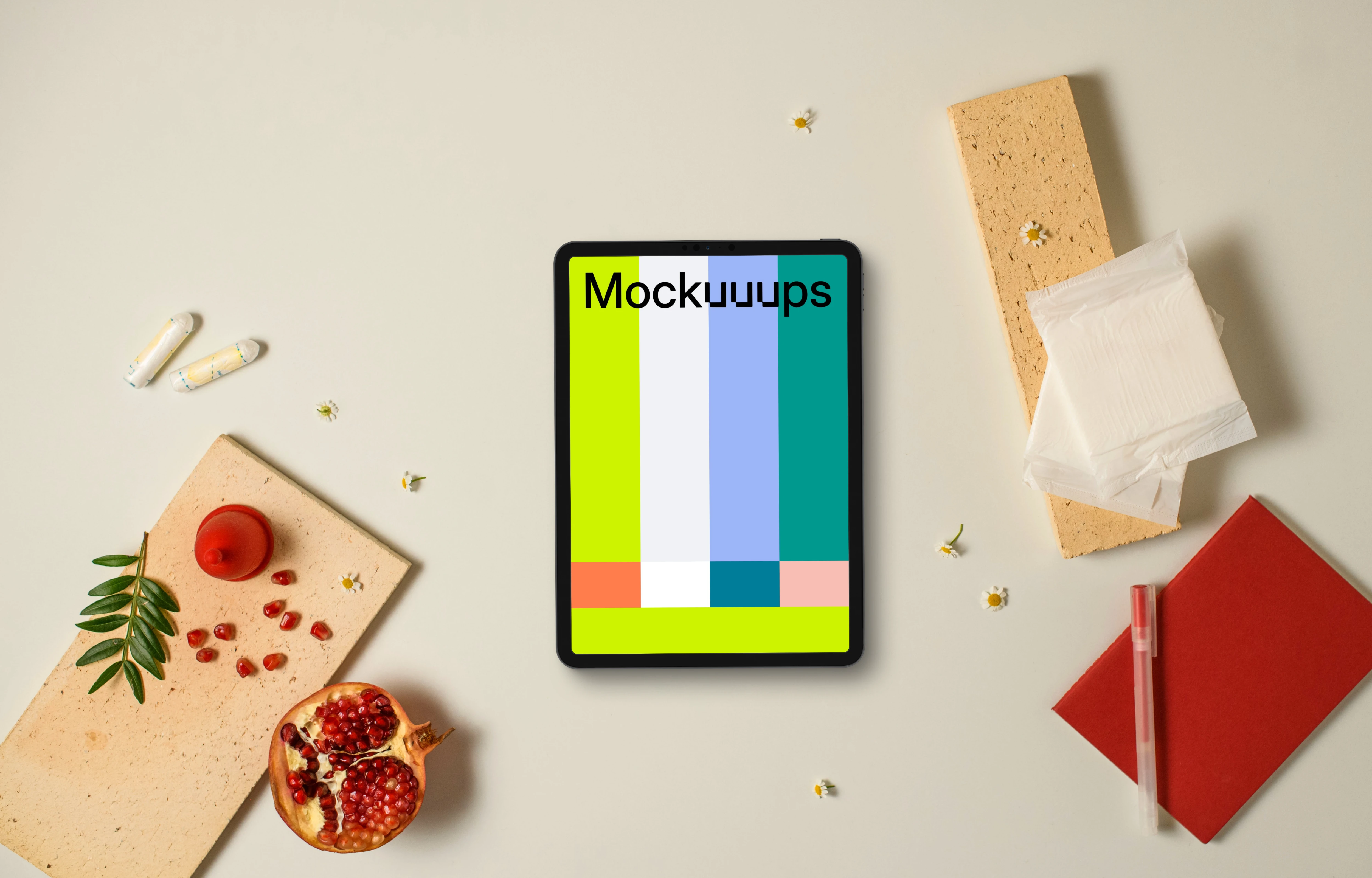Tablet mockup and intimate care products