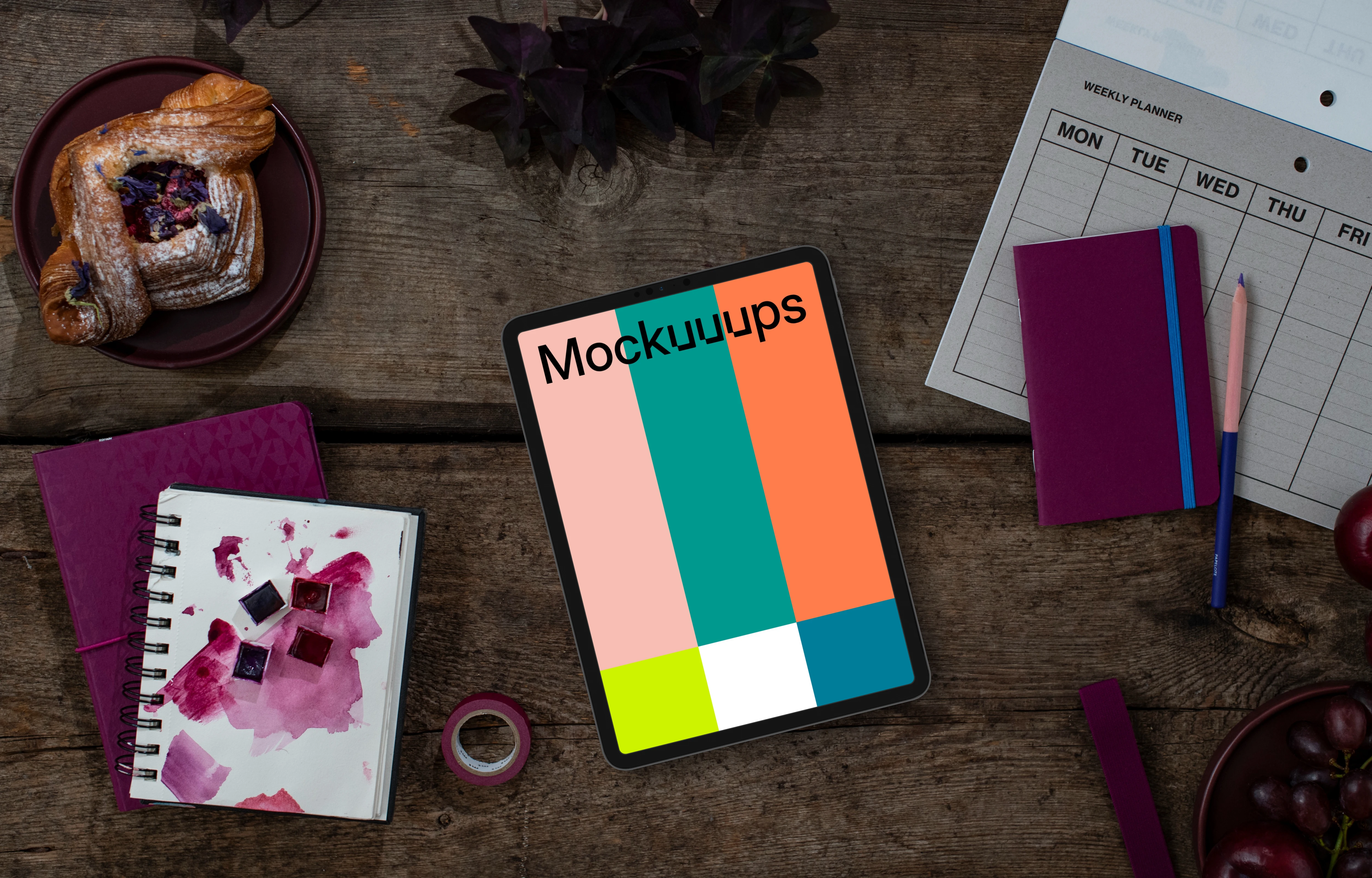 Tablet mockup and Viva Magenta details
