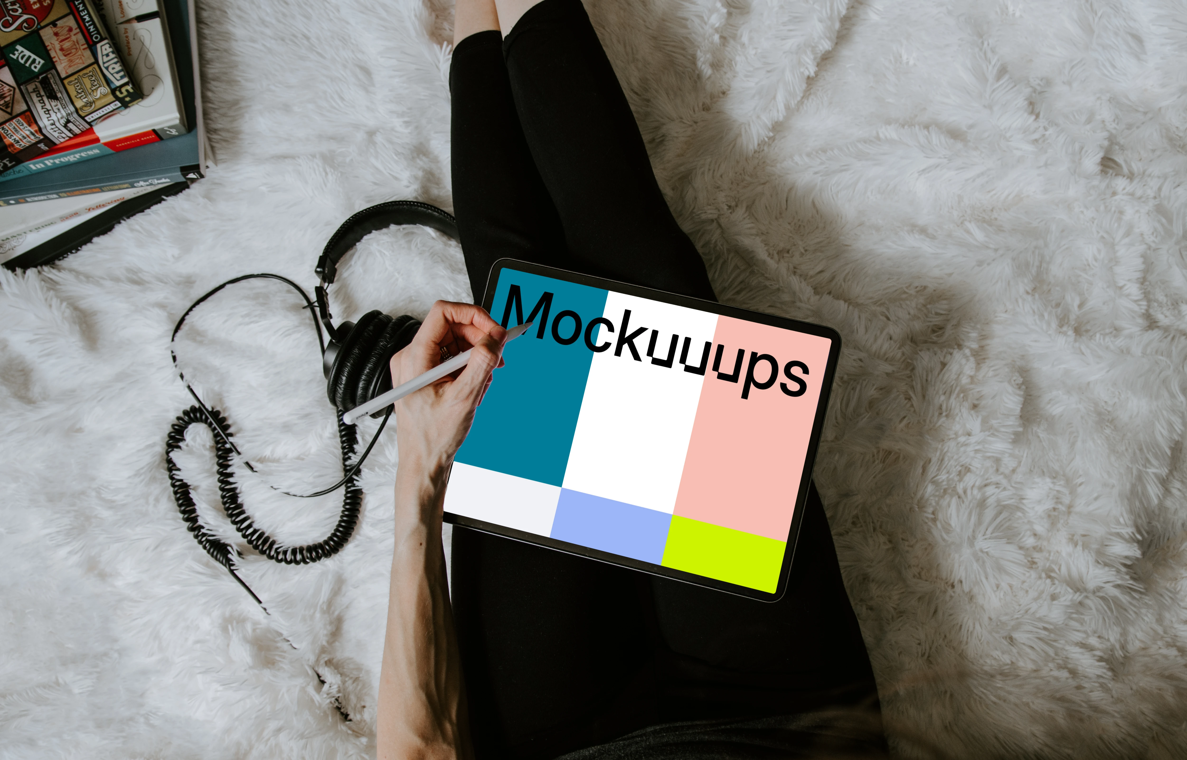 Tablet mockup on a user's lap