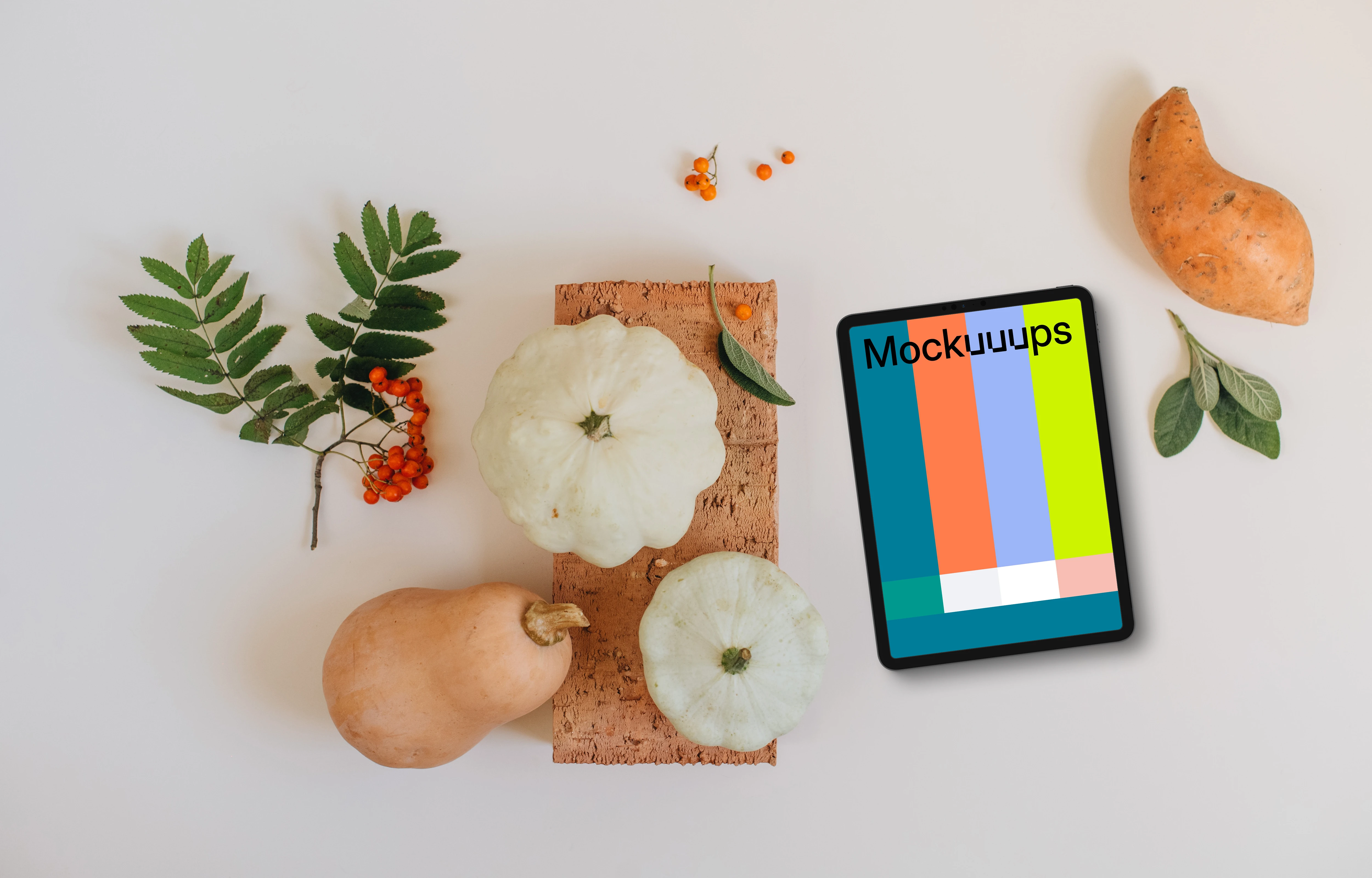 Tablet mockup on the white table
