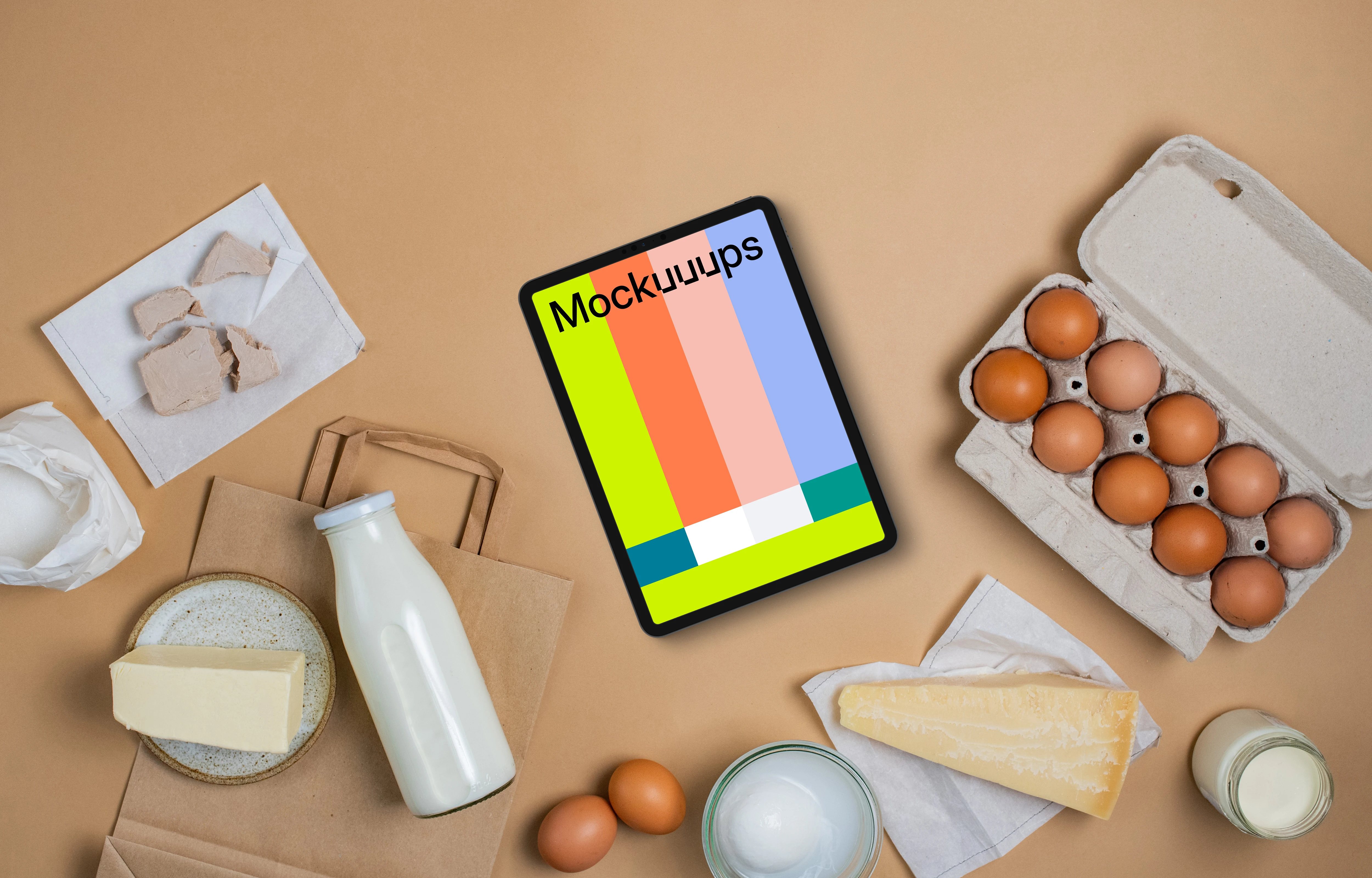Tablet mockup with groceries