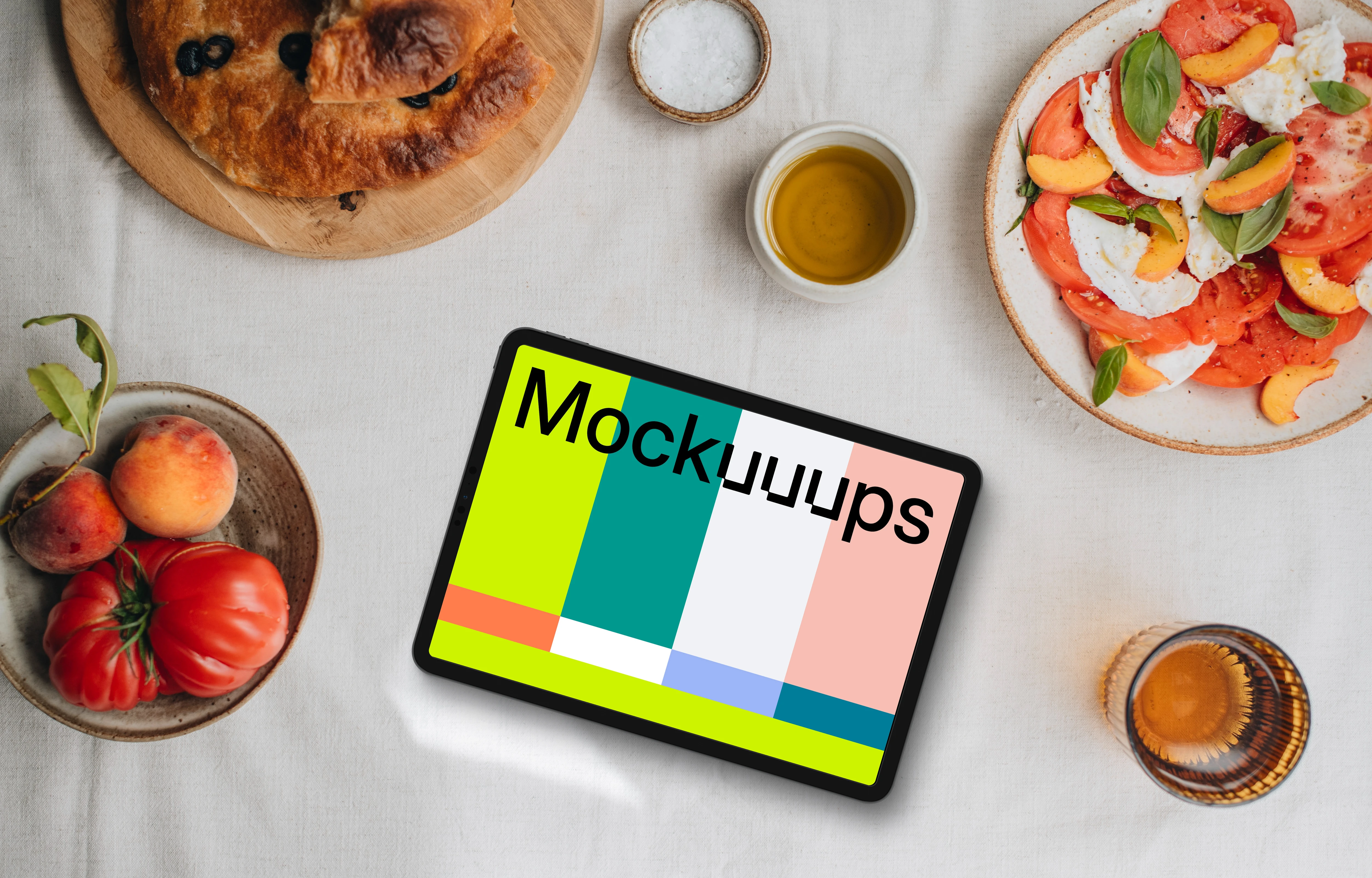 Tablet mockup with Italian food