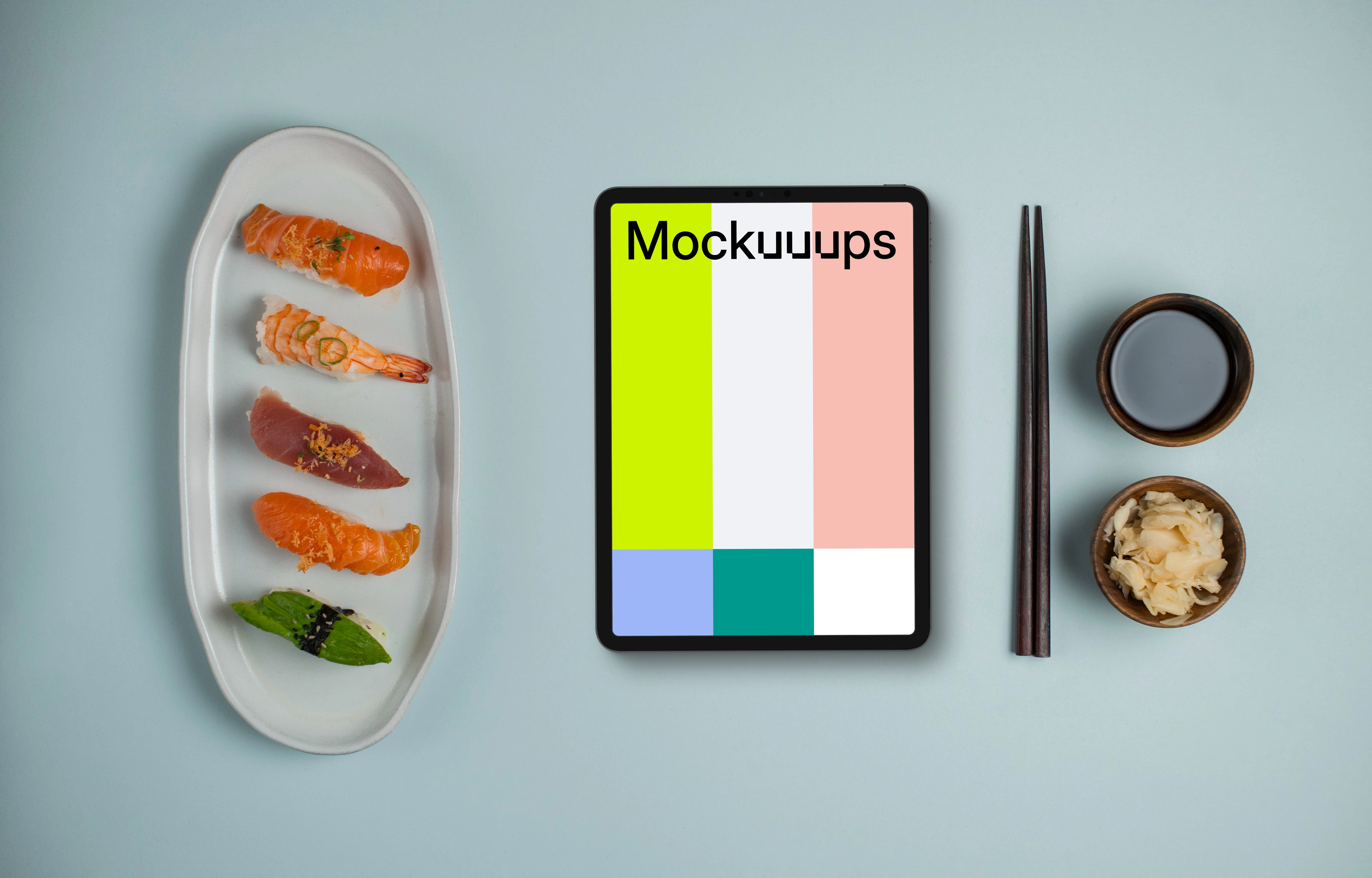 Tablet mockup with Nigiri sushi