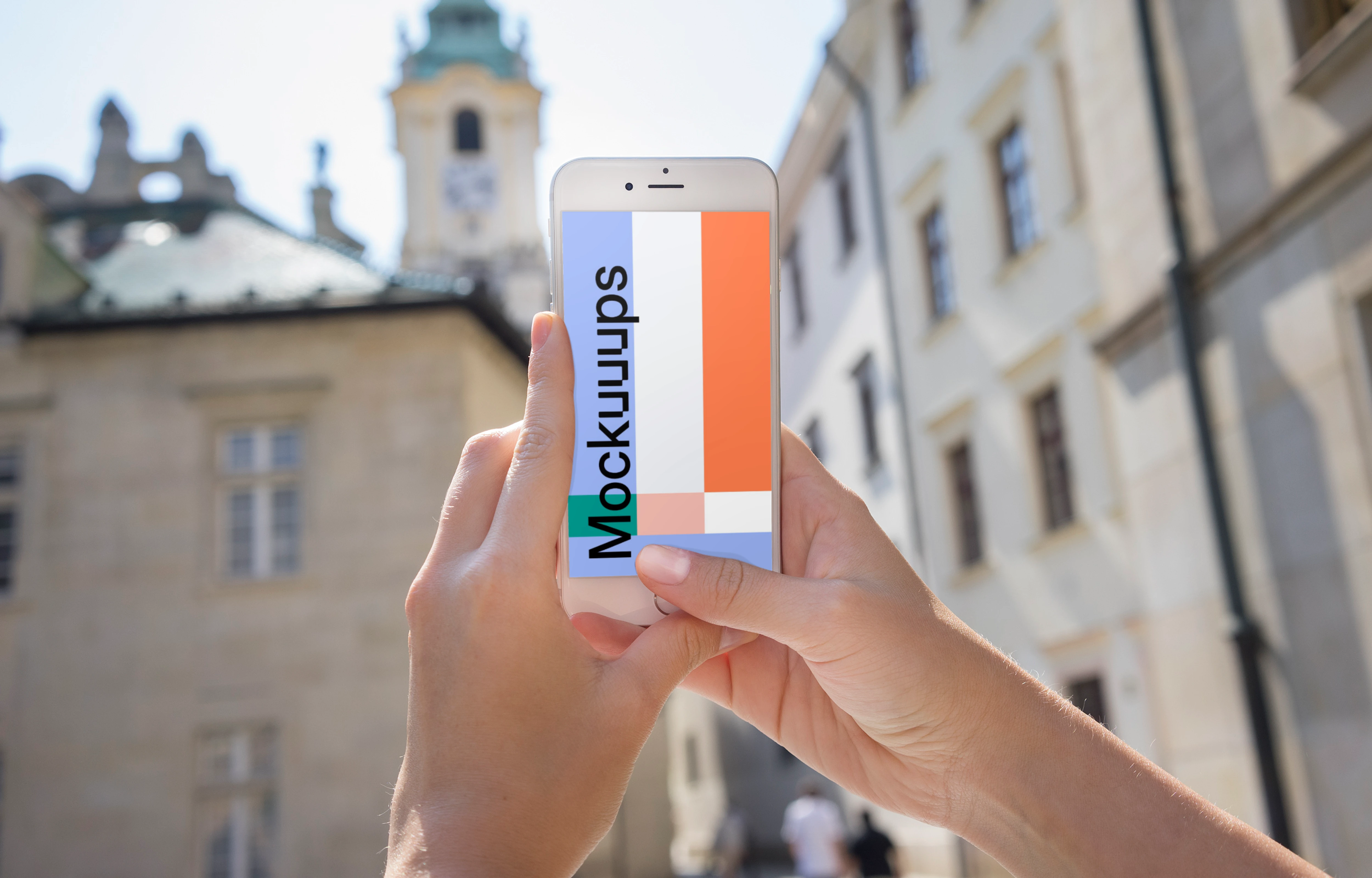 Taking picture of buildings with iPhone 6 mockup