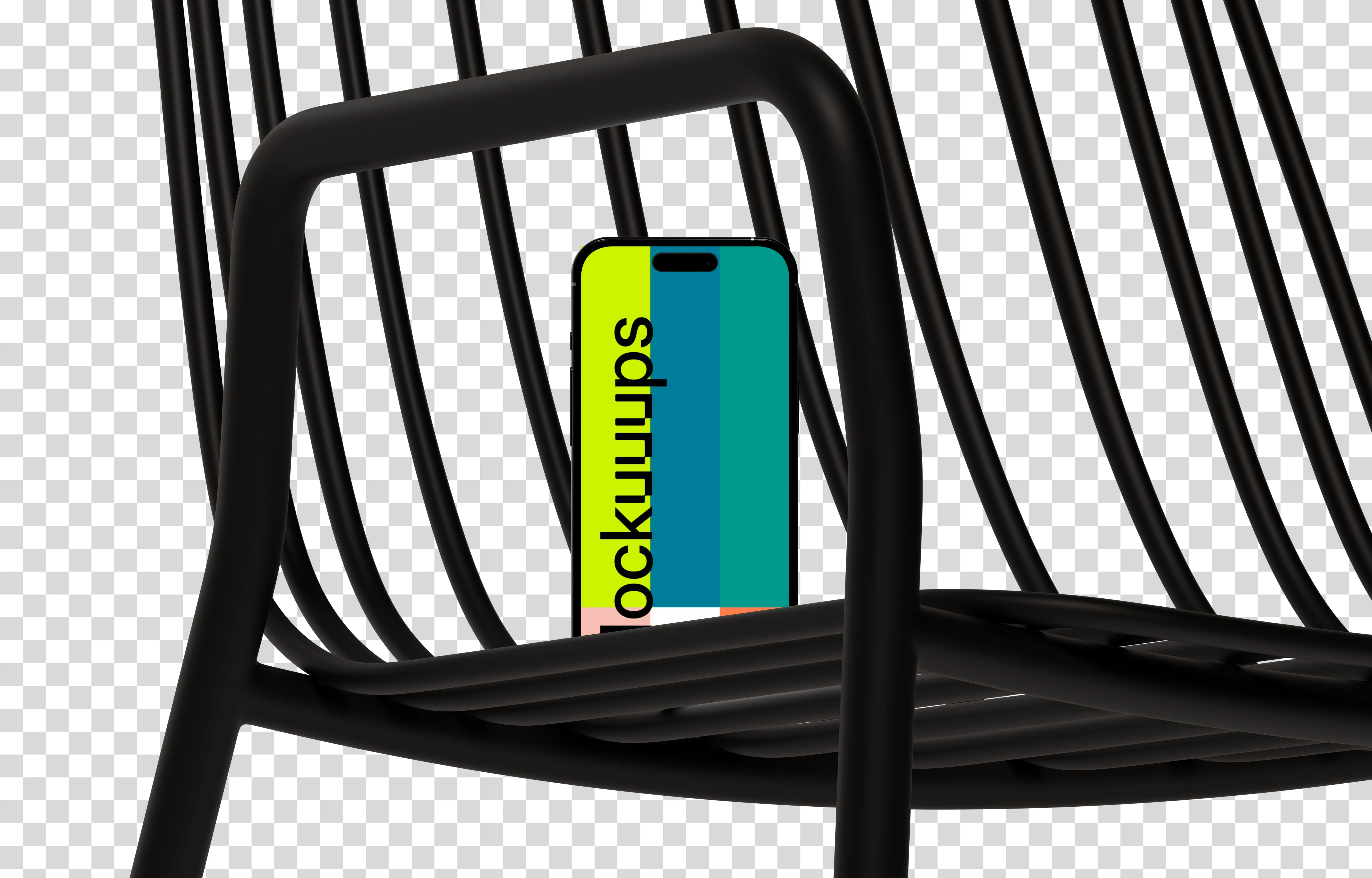 iPhone 16 mockup in a modern chair