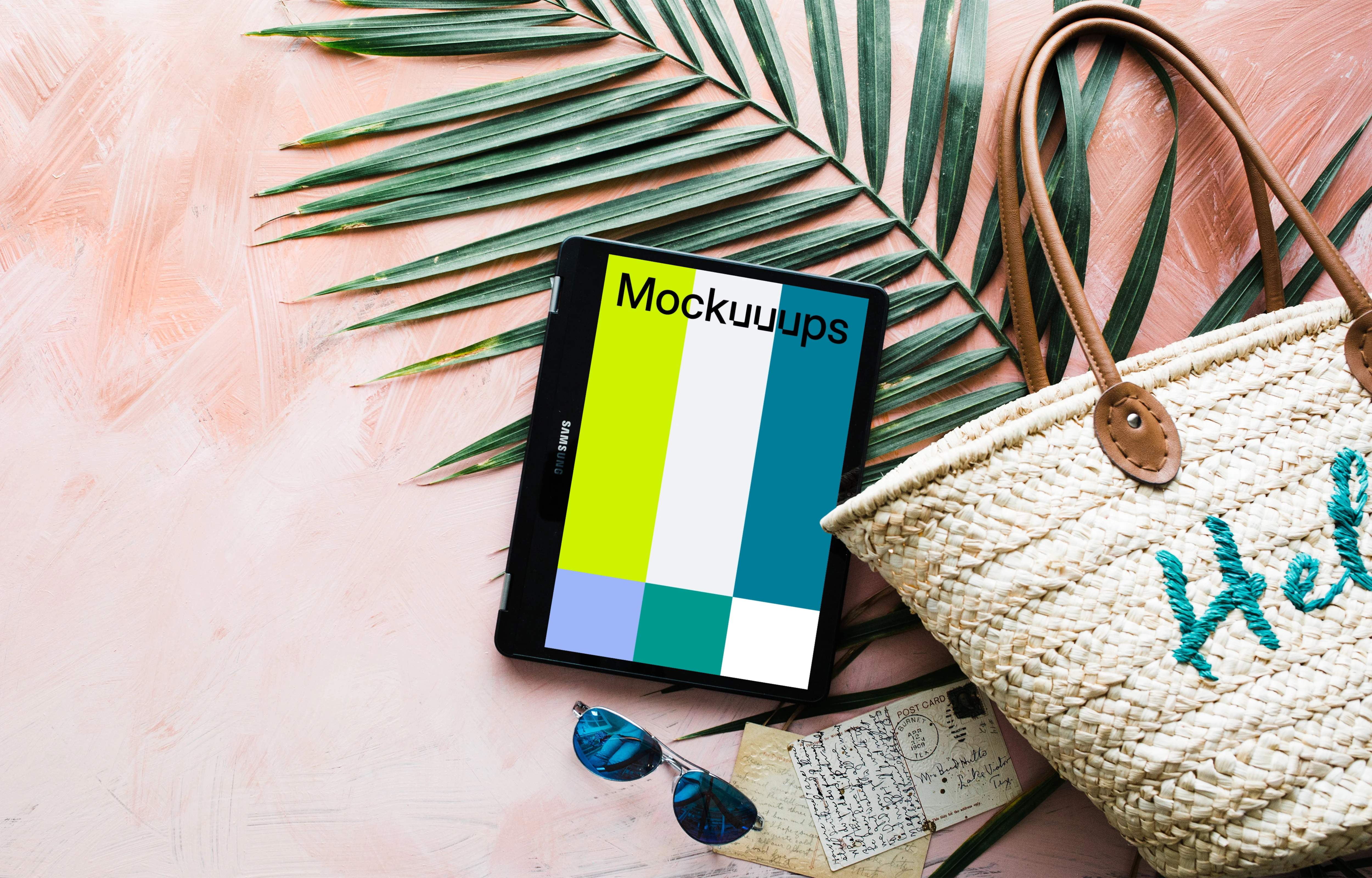 Top view mockup of Samsung Chromebook mockup with palm