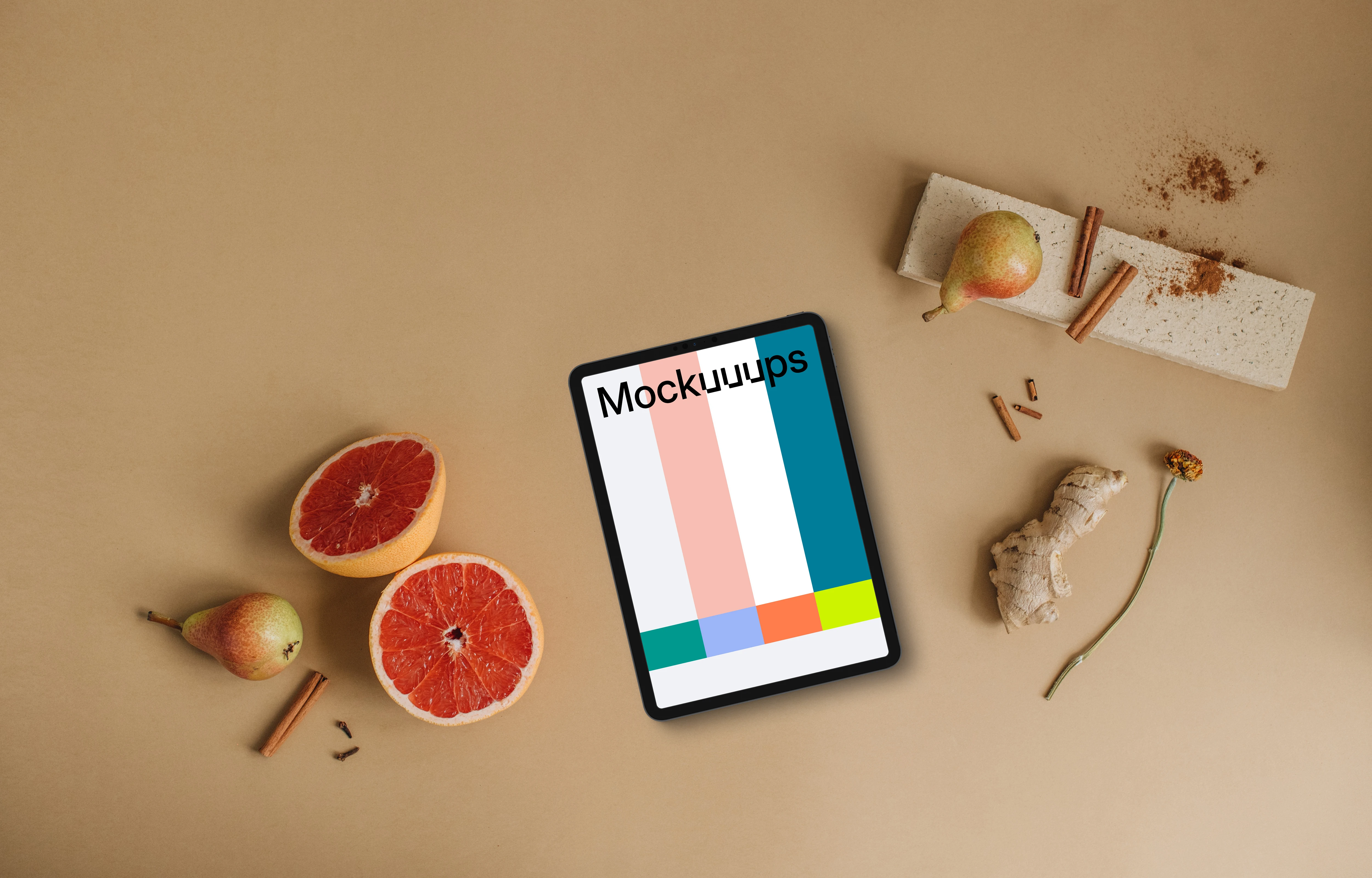 Top view of tablet mockup with autumn mood