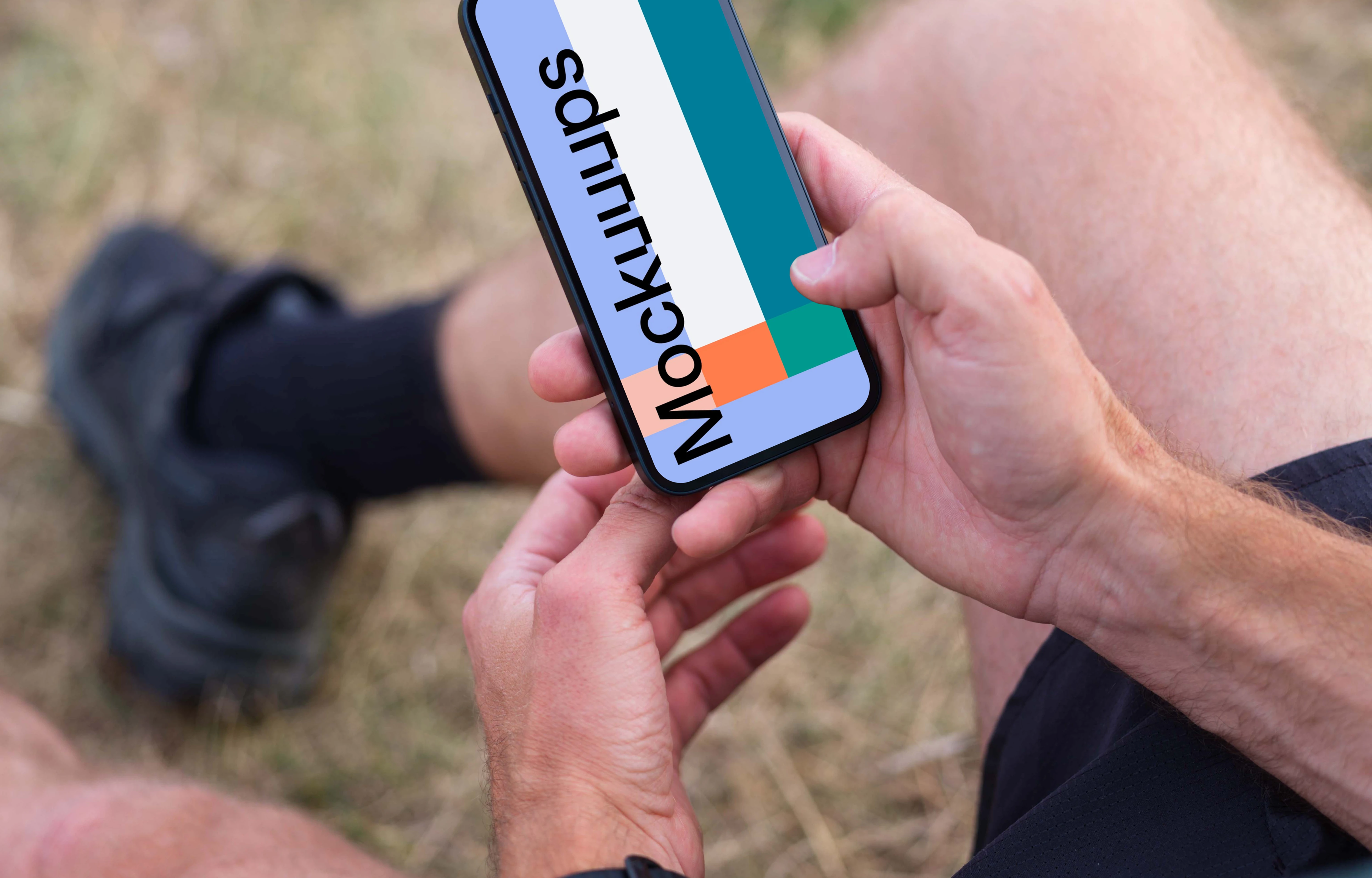 Trail runner typing on smartphone mockup