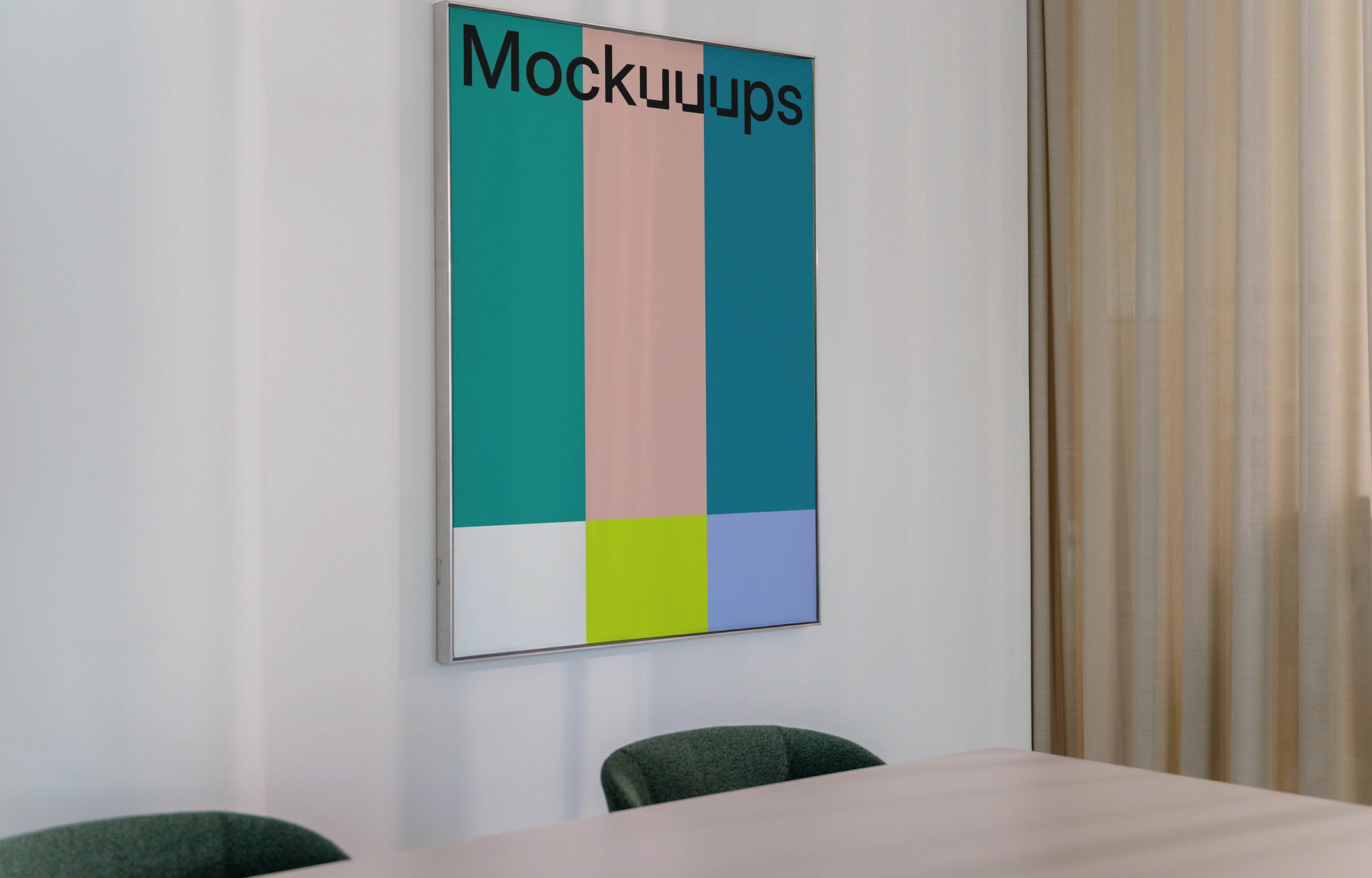 Vertical poster mockup in a modern meeting room