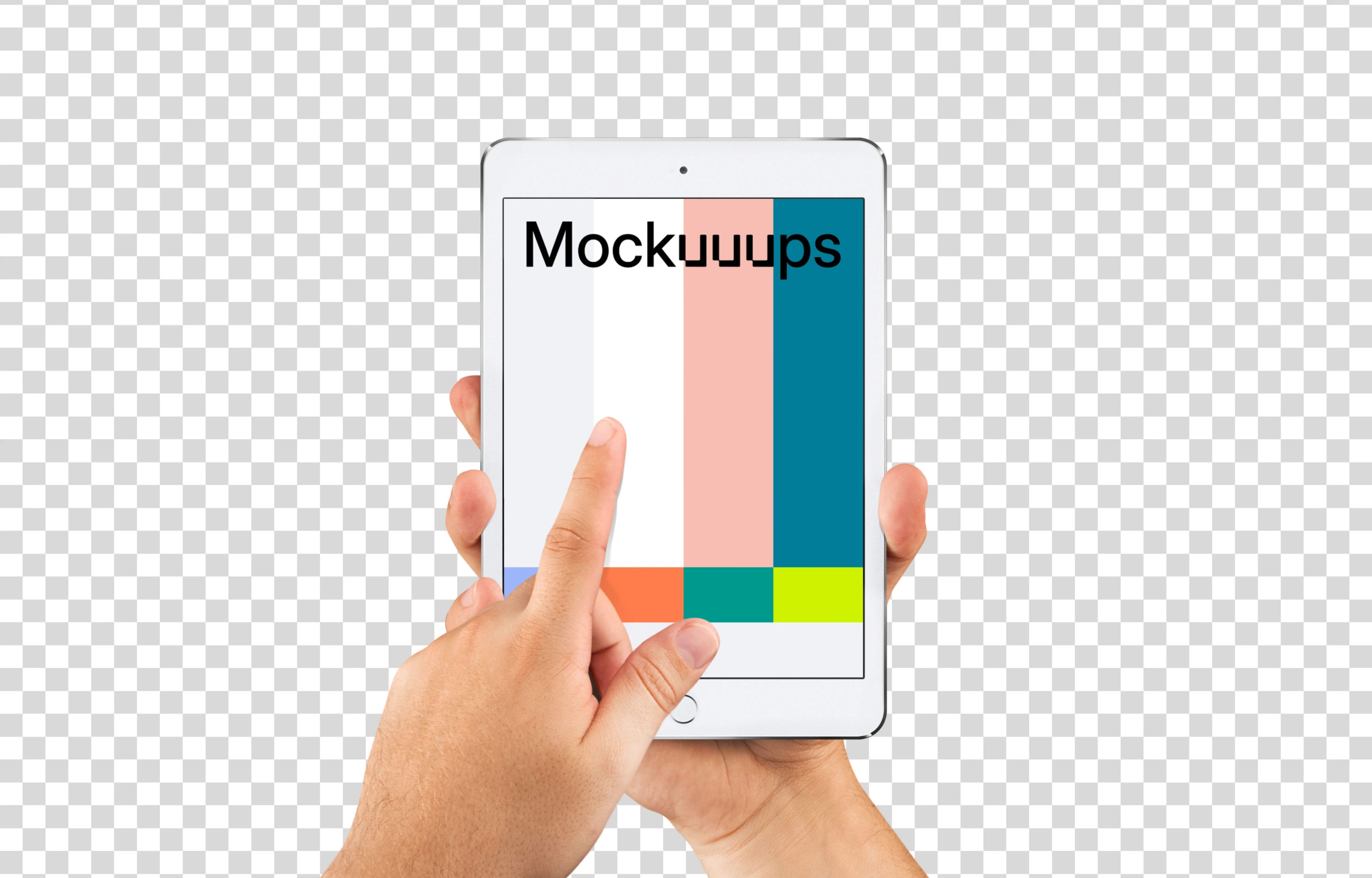 Man pointing on iPad mini Silver mockup