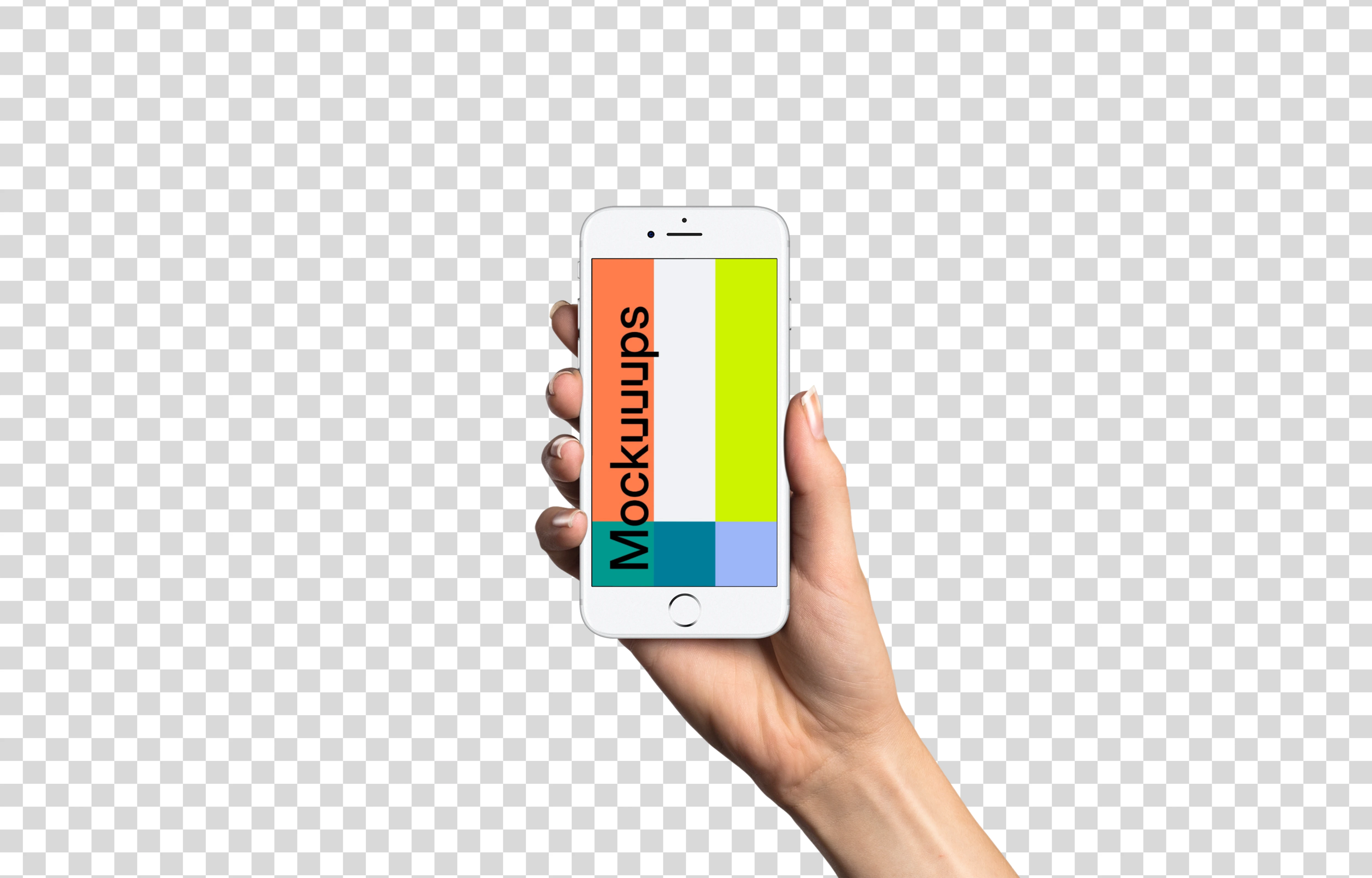 Woman holding iPhone 7 Silver mockup (White skin)