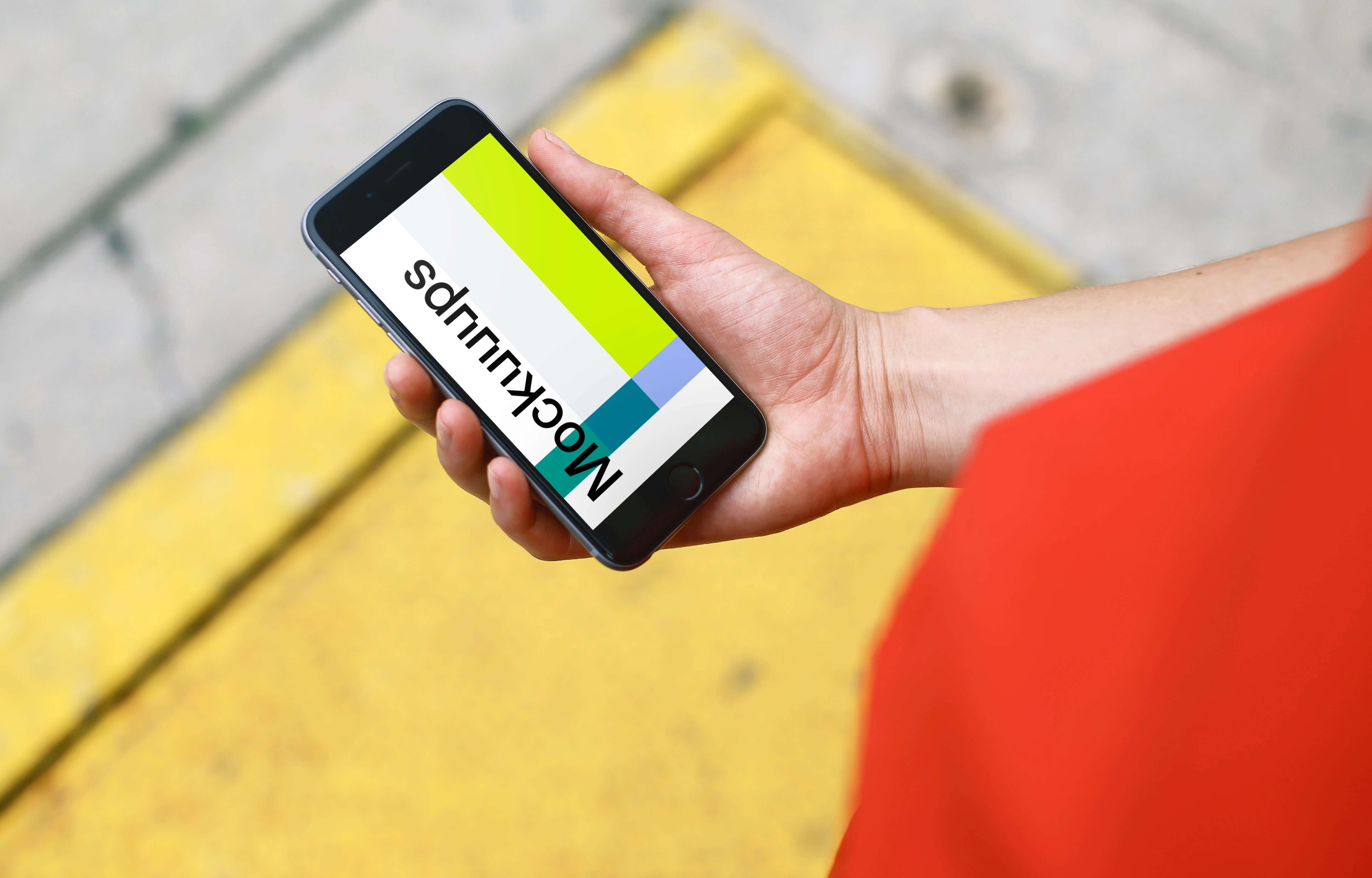 Woman in Red Dress checking iPhone 6s mockup