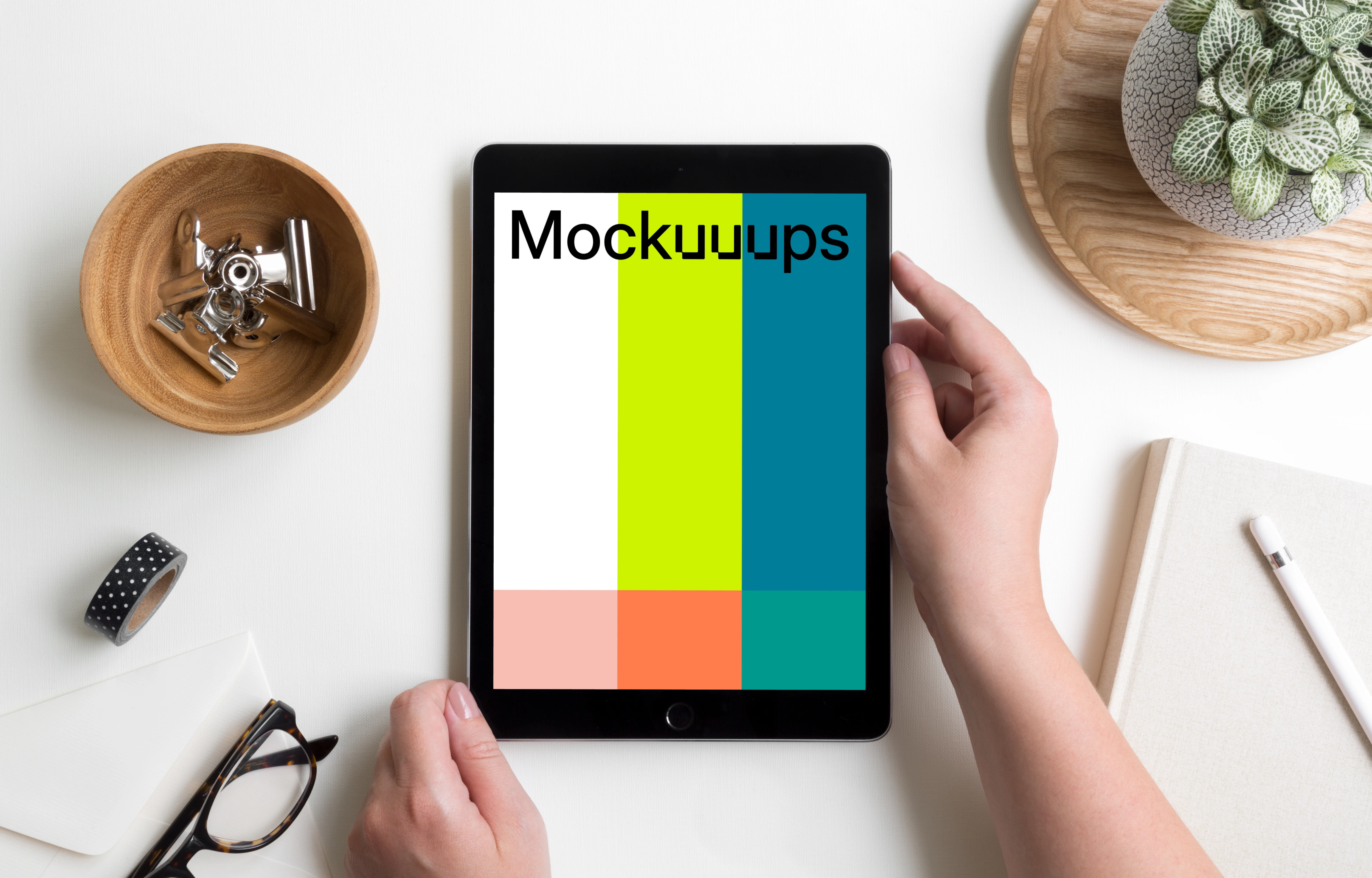 Woman reading on iPad Pro mockup