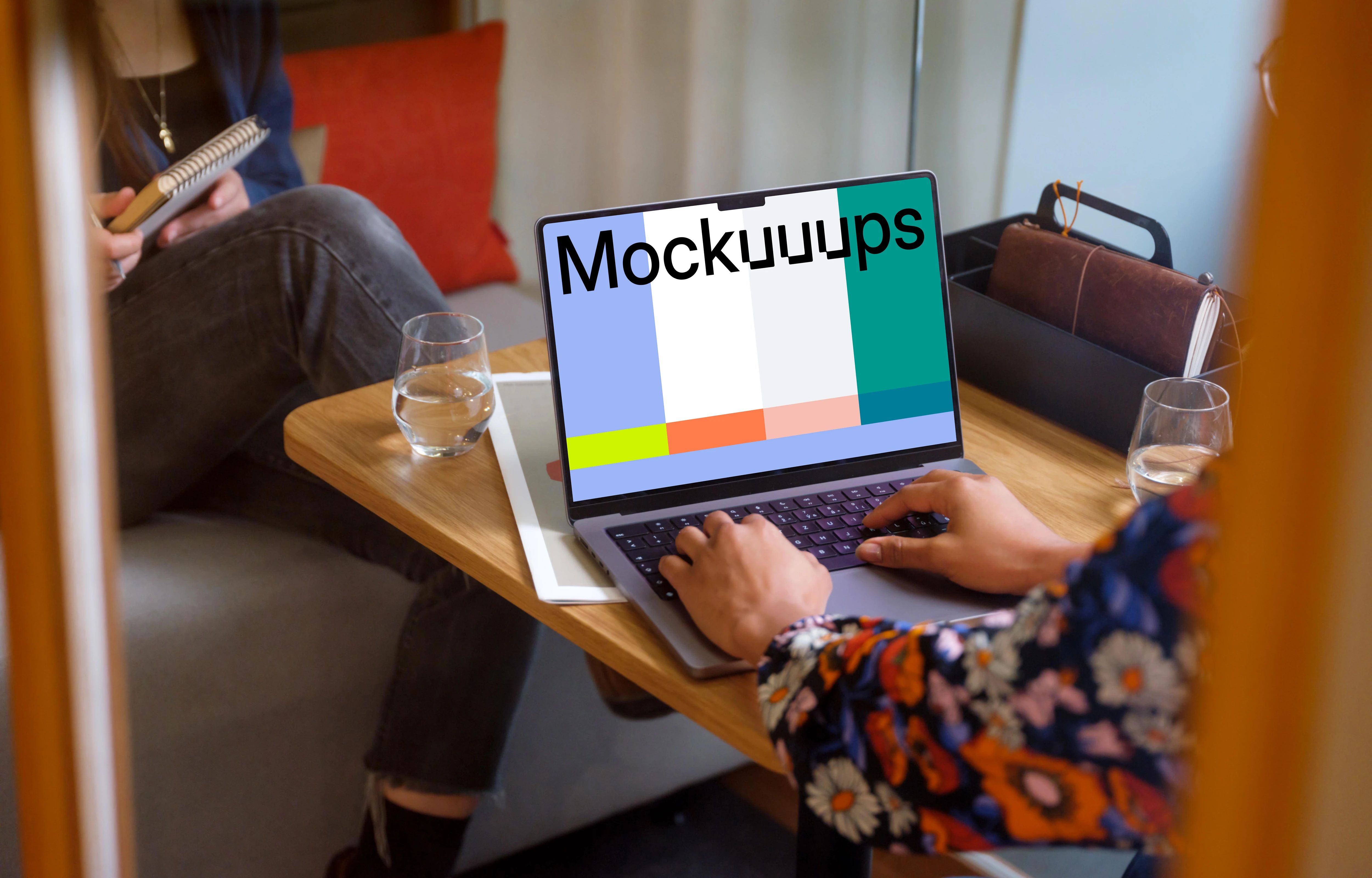 Woman typing on a MacBook Pro 14 mockup