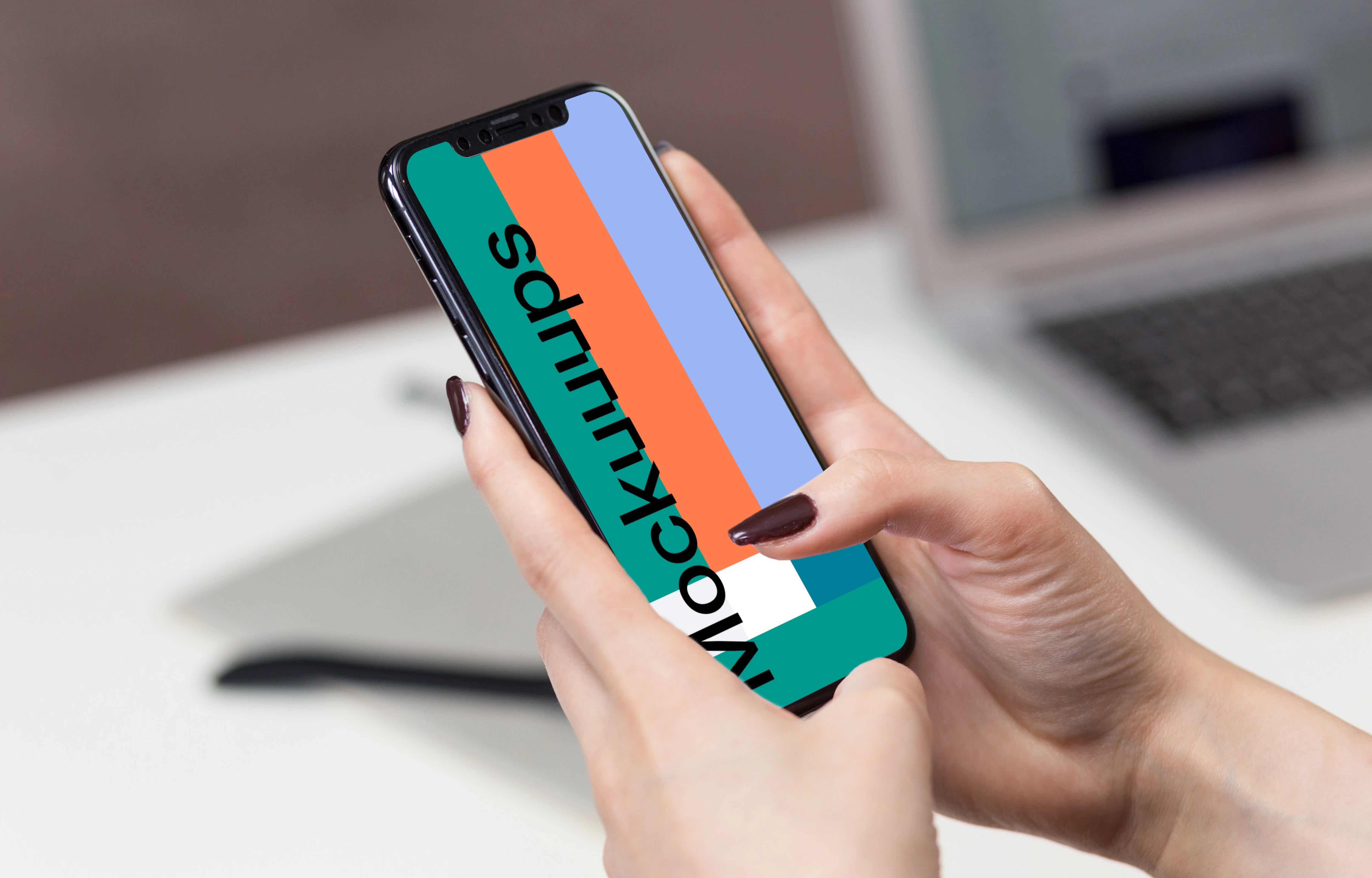 Woman typing on iPhone X mockup