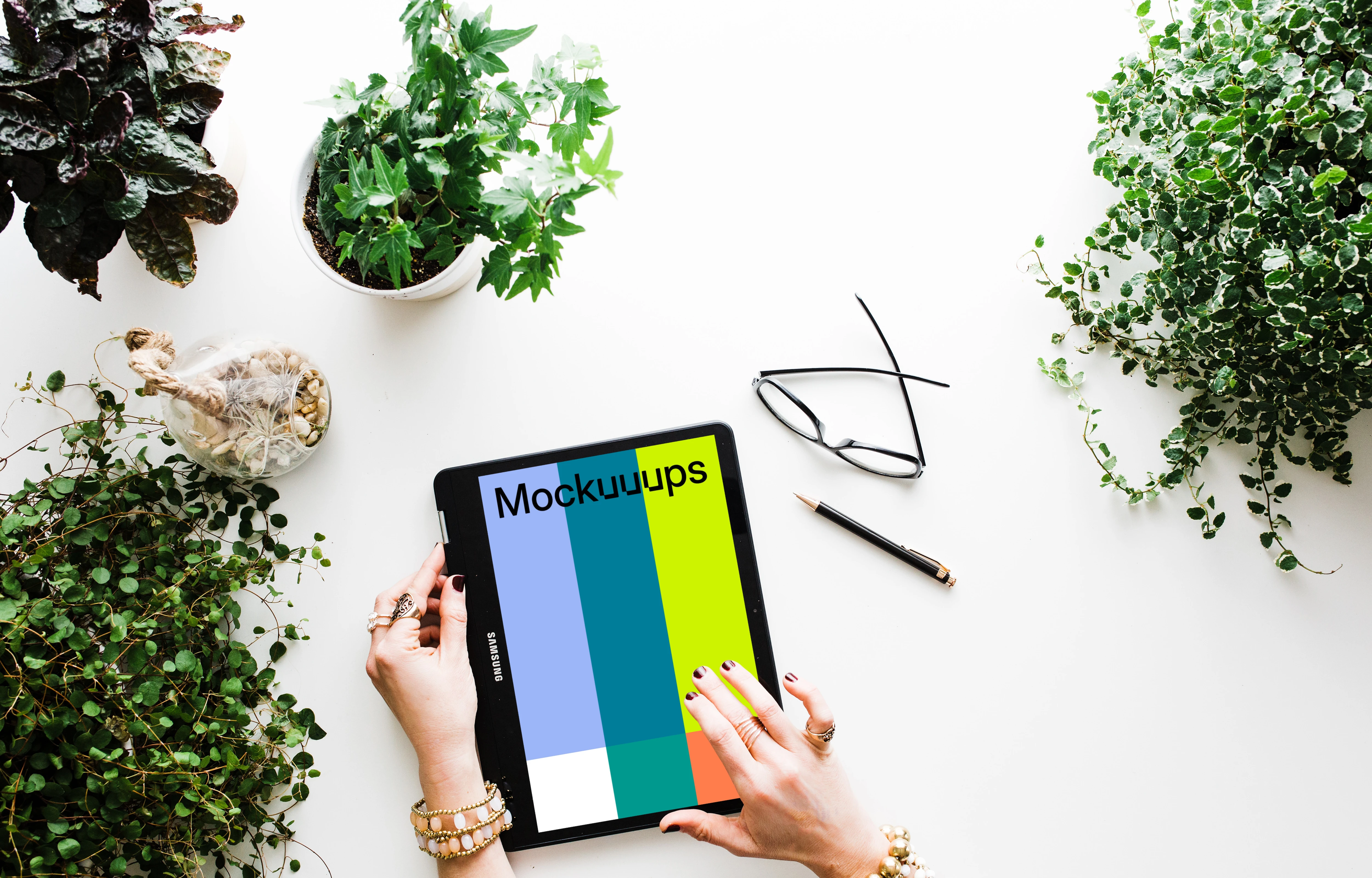 Woman working on Samsung Chromebook mockup