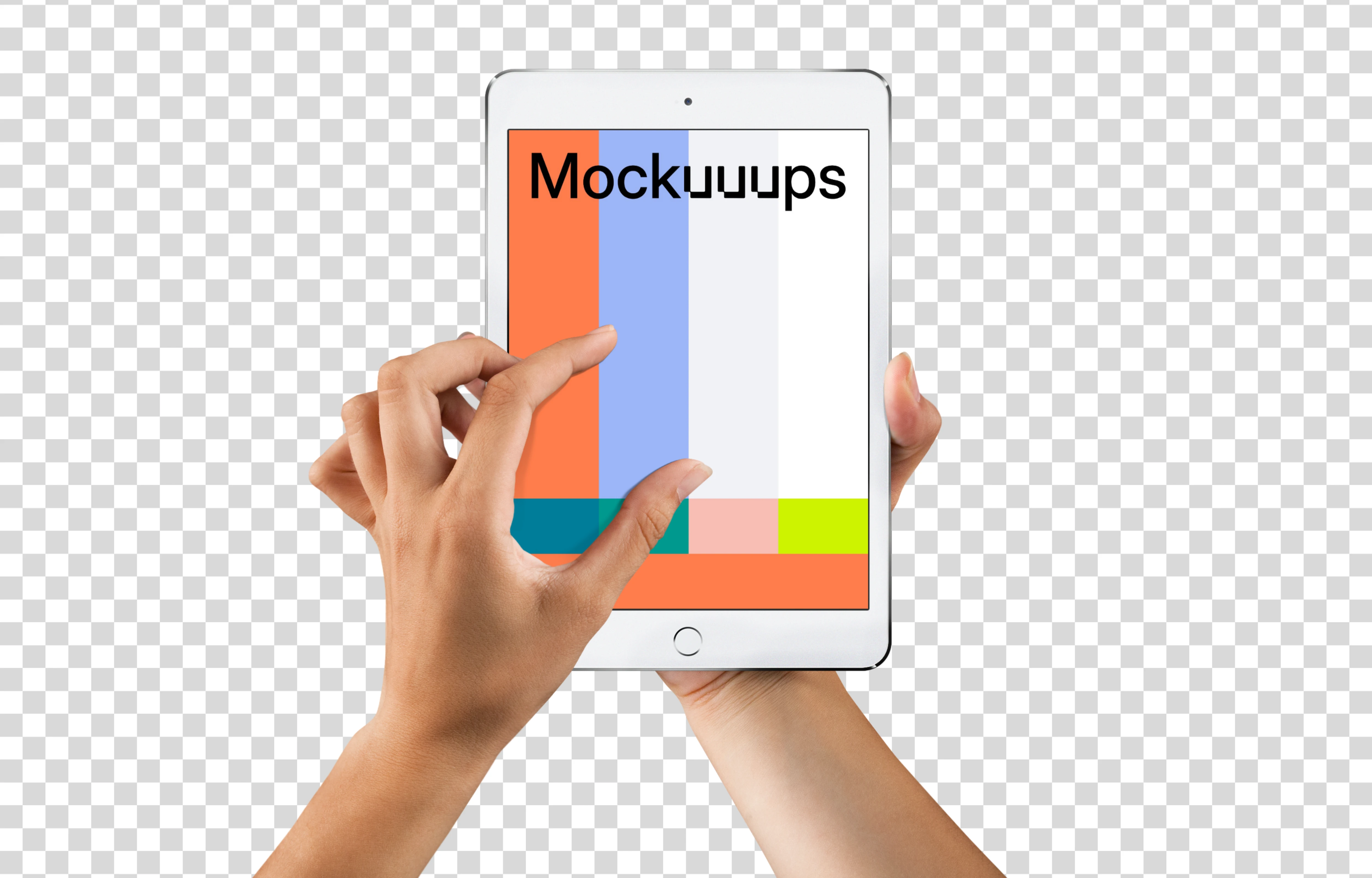 Woman zooming screen on iPad Mini Silver mockup