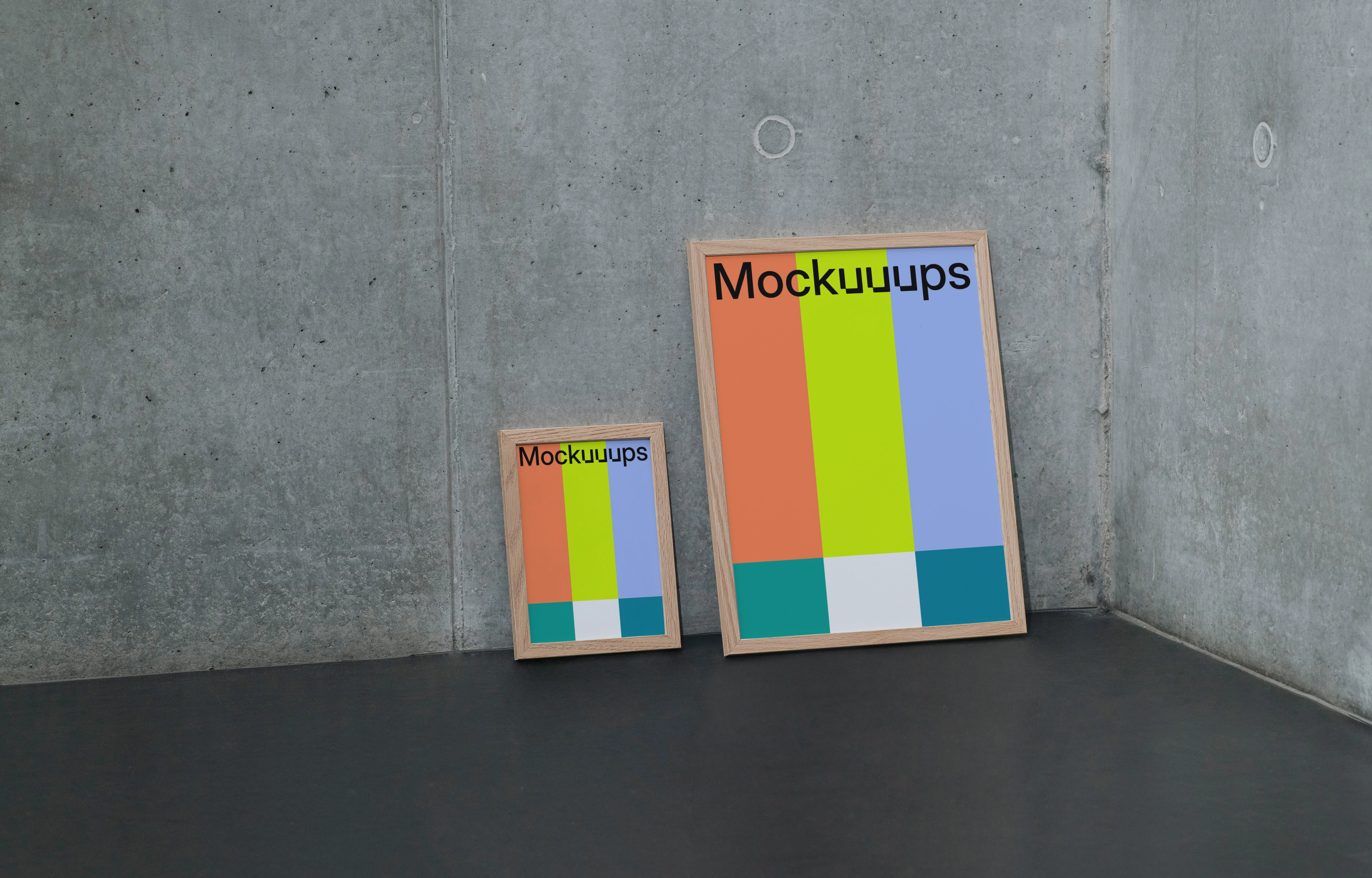 Wooden frame mockup against concrete wall