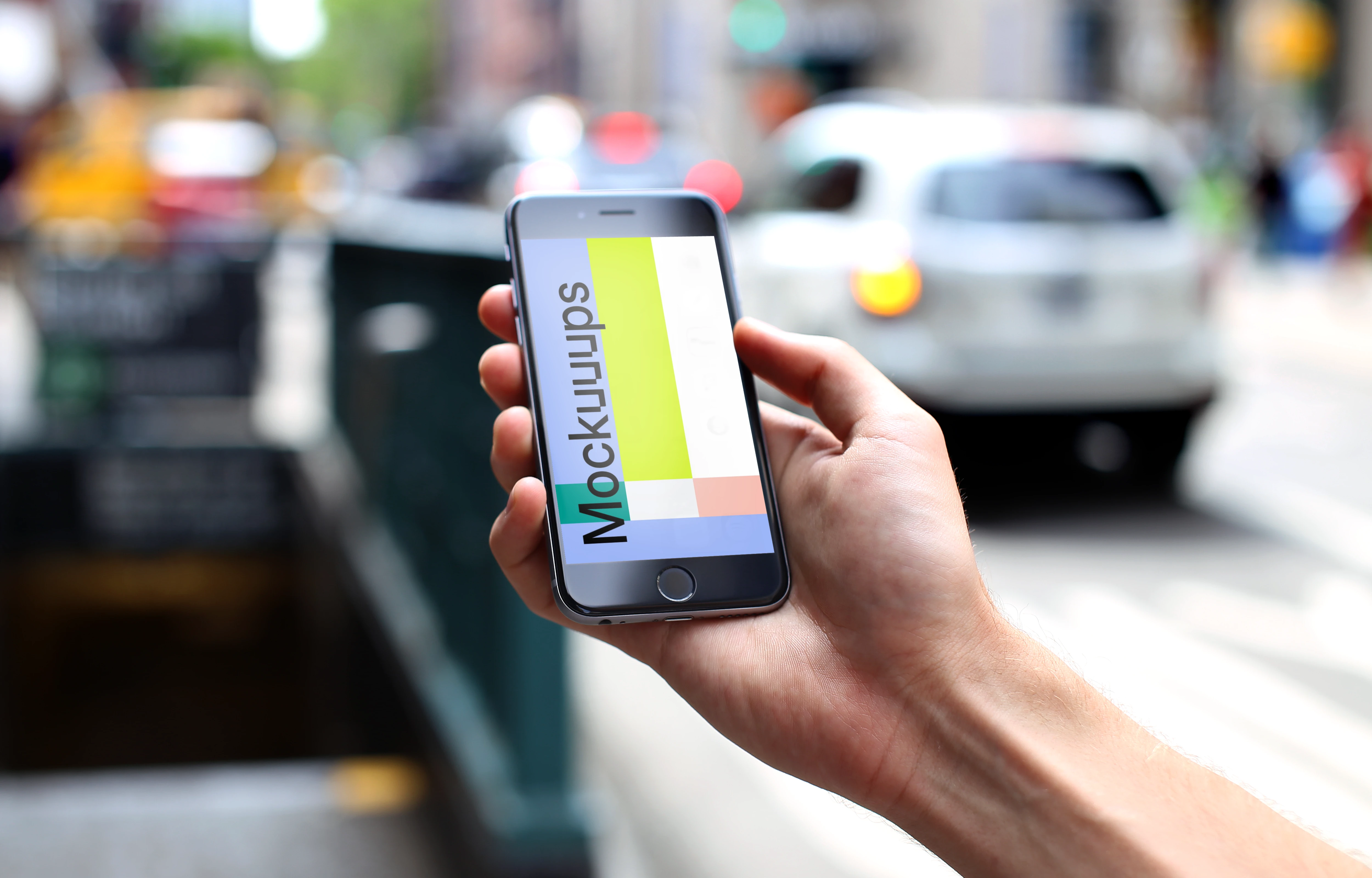 Waiting on the street with iPhone 6s mockup