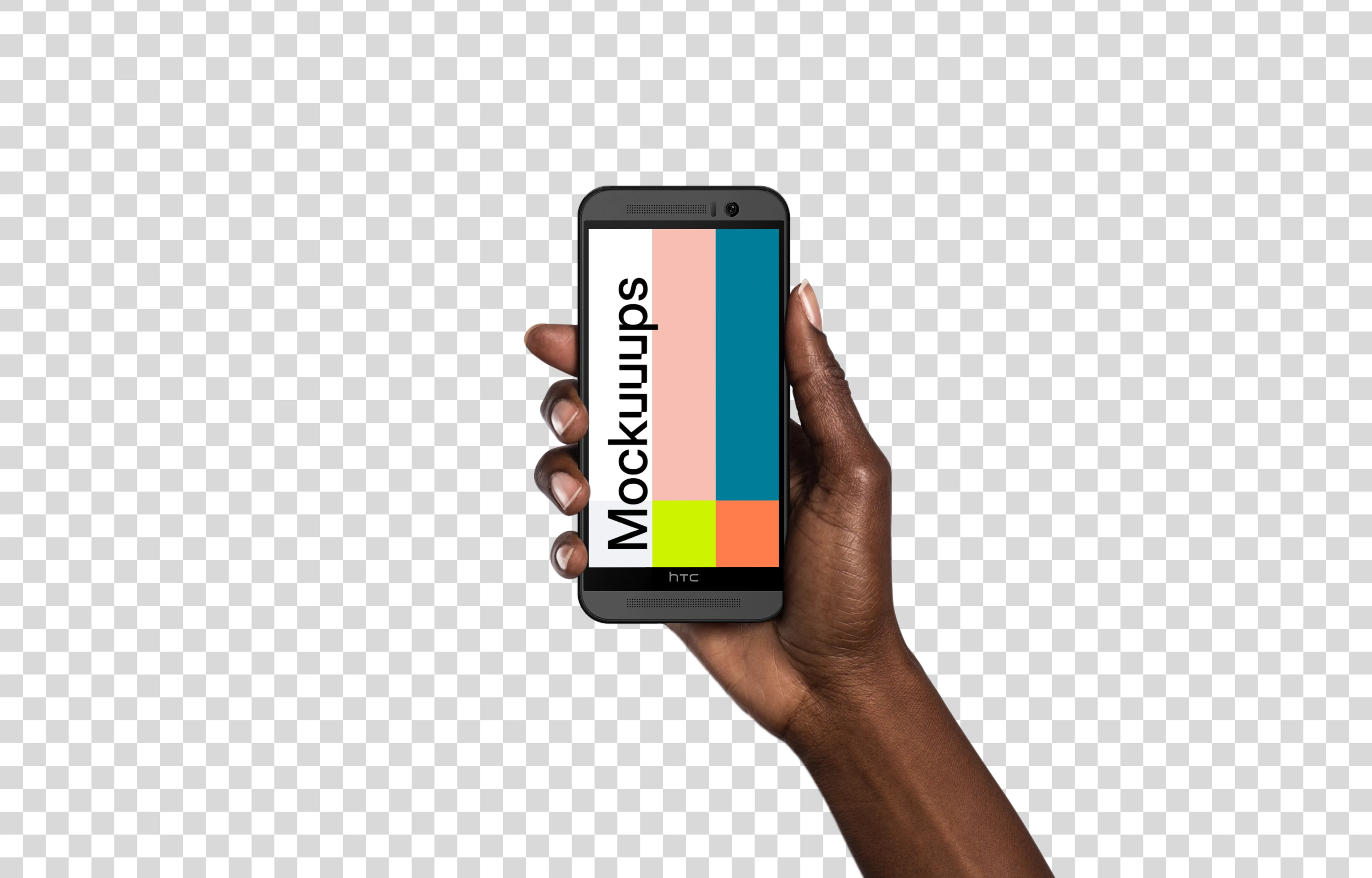 Woman holding HTC One mockup (Black skin)
