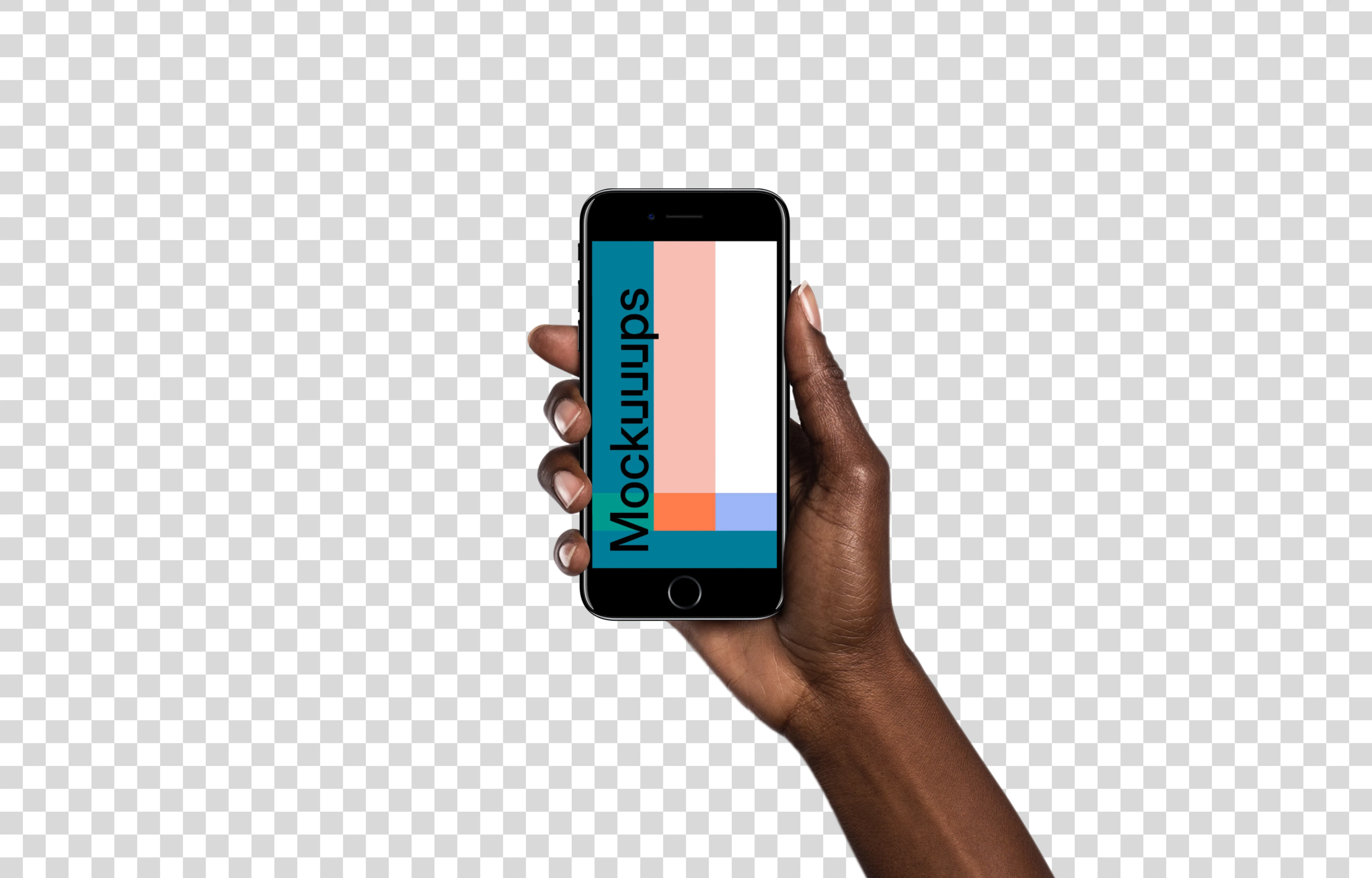 Woman holding iPhone 7 Jet Black mockup (Black skin)
