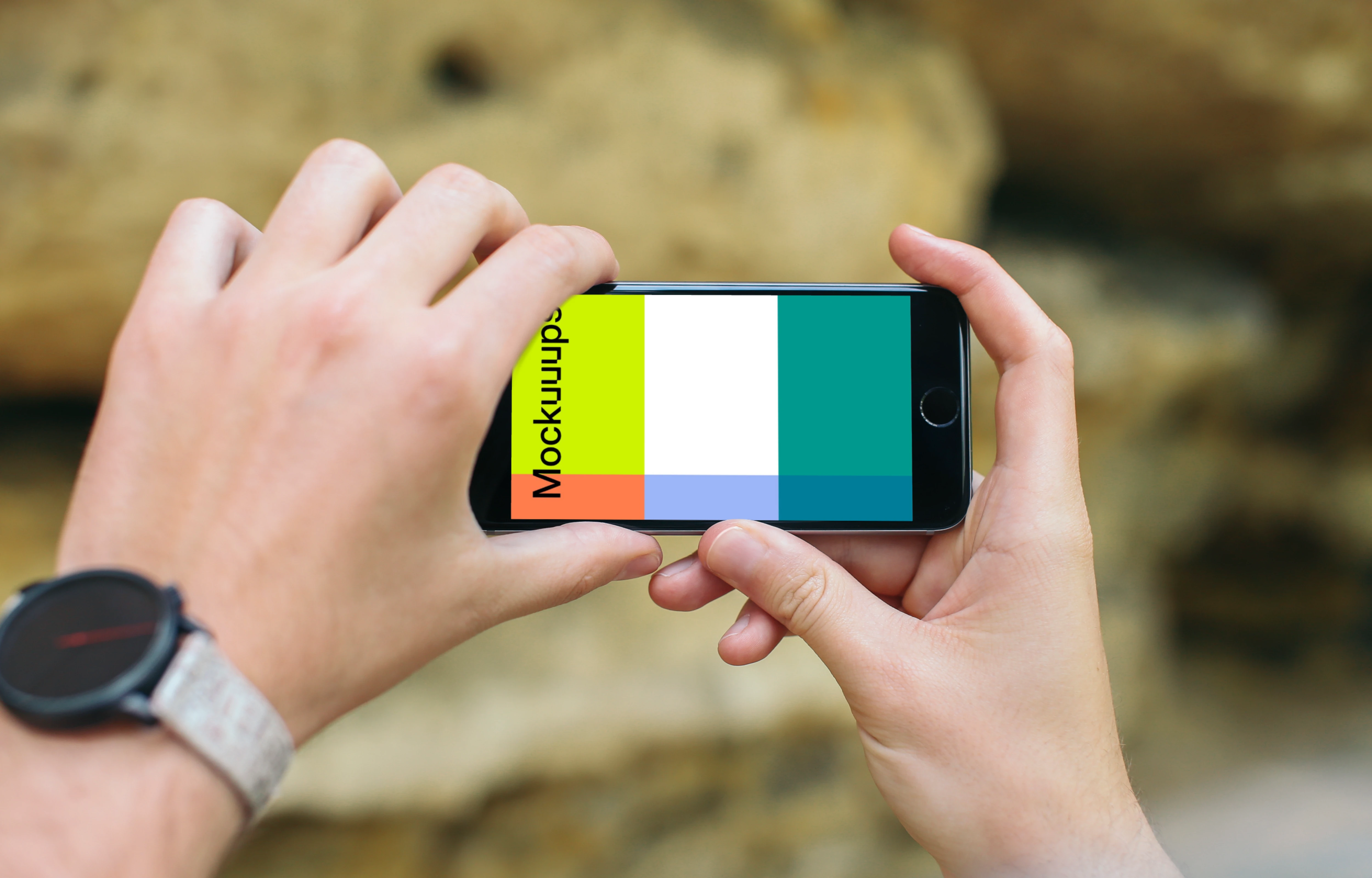 Landscape iPhone 6 mockup in mountains