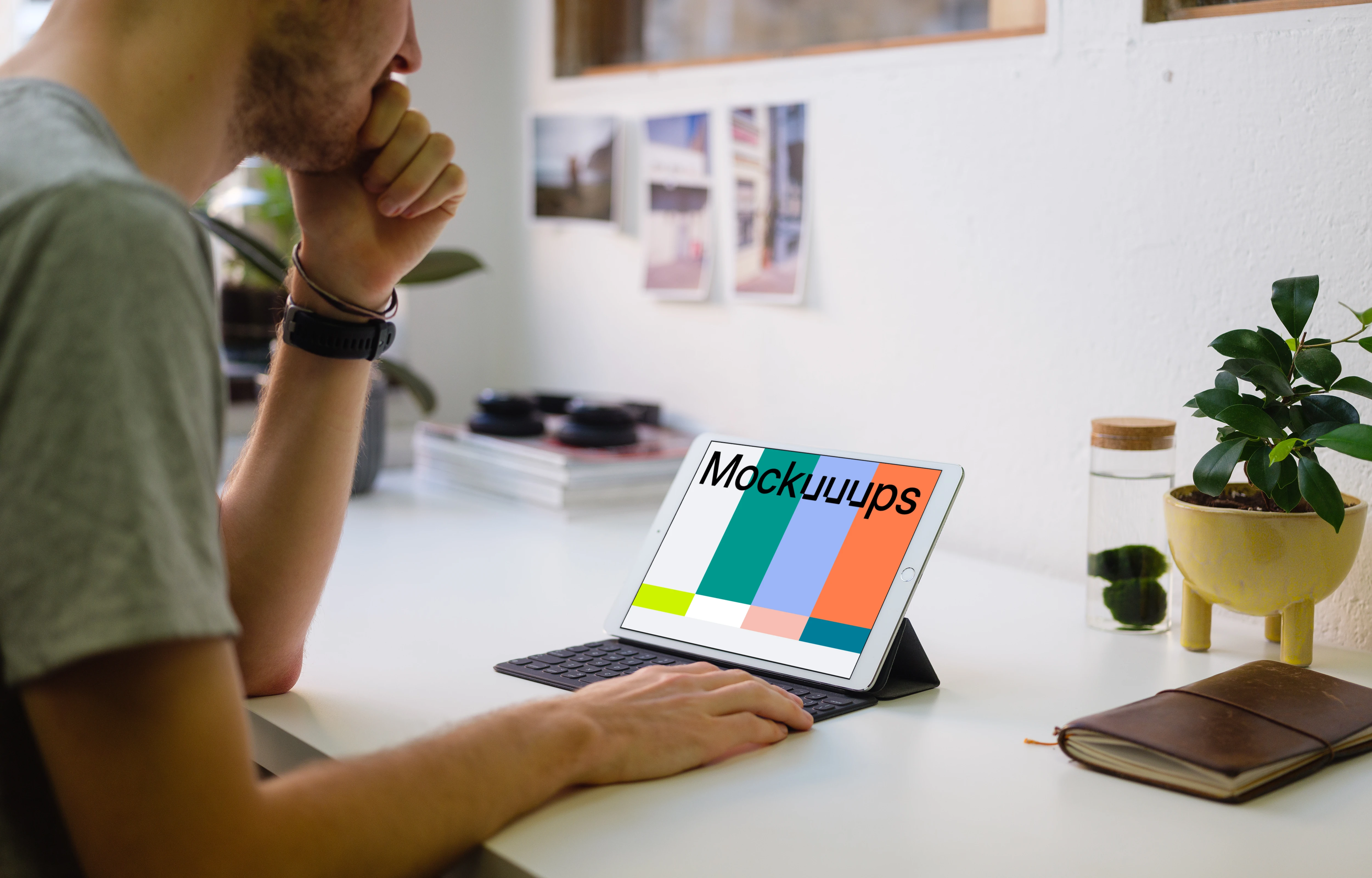 Young man working on the iPad Pro mockup