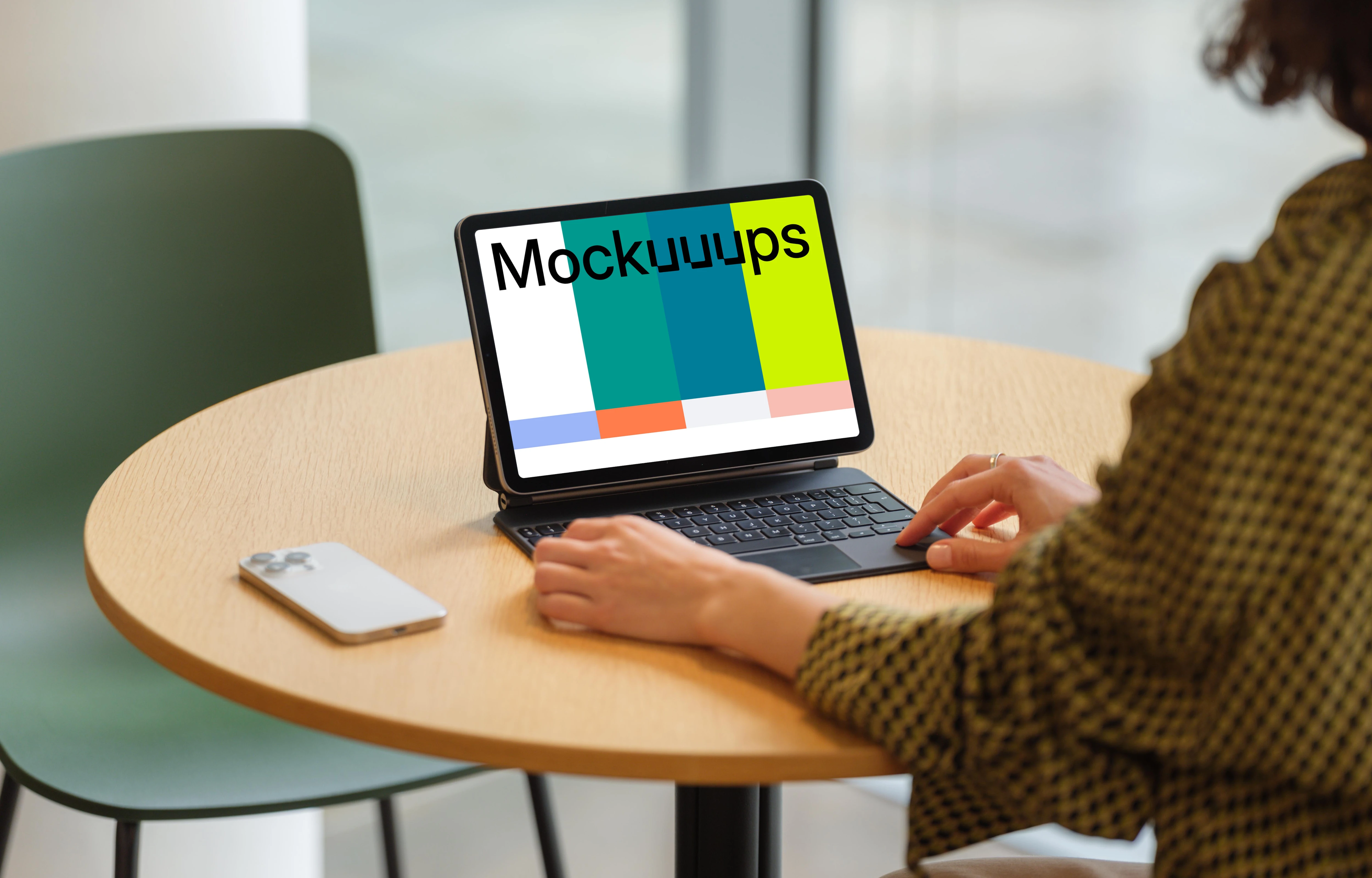 iPad Air Mockup with Keyboard on a Modern Office Table