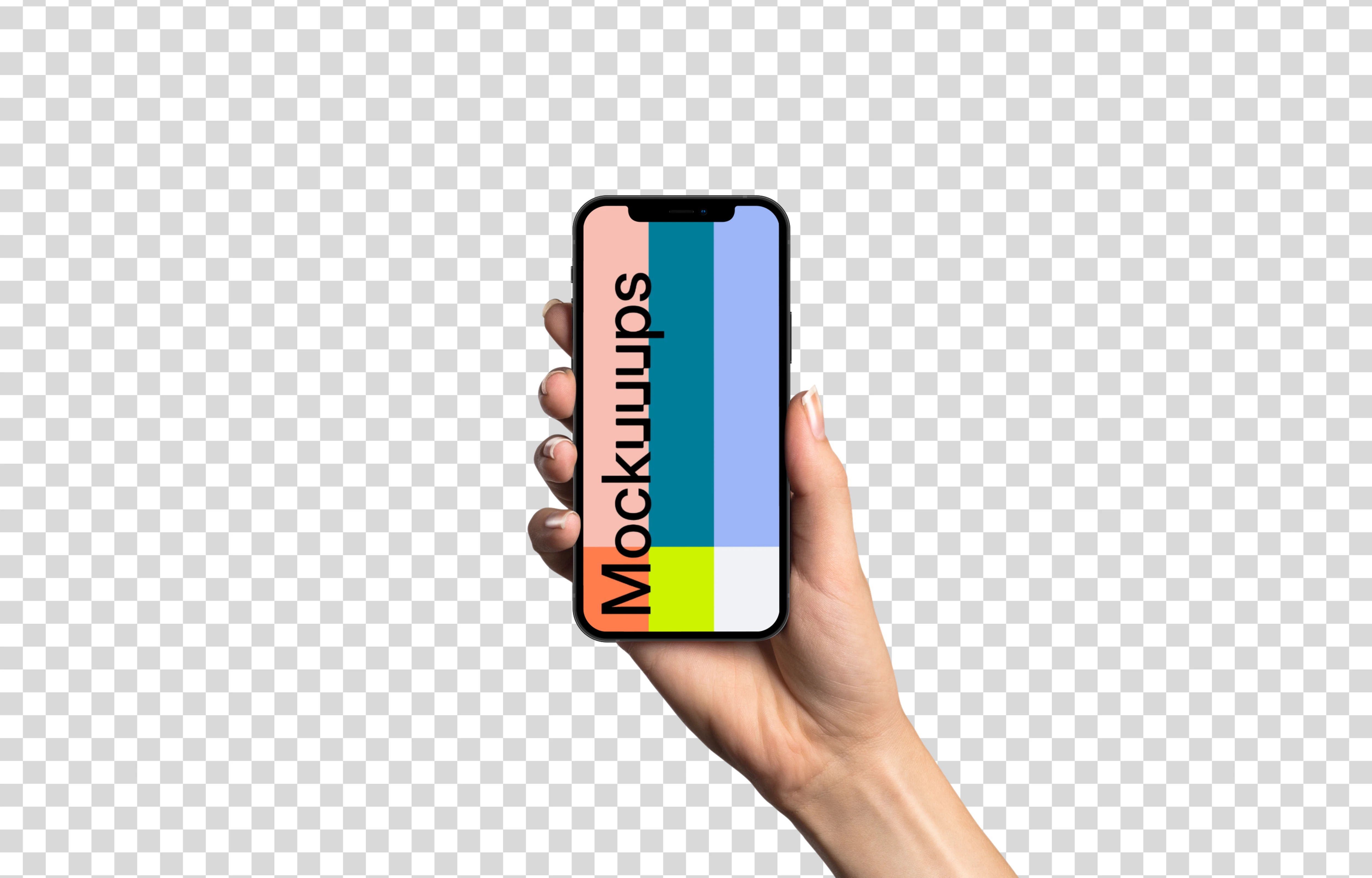 Woman holding iPhone 12 mockup (White skin)