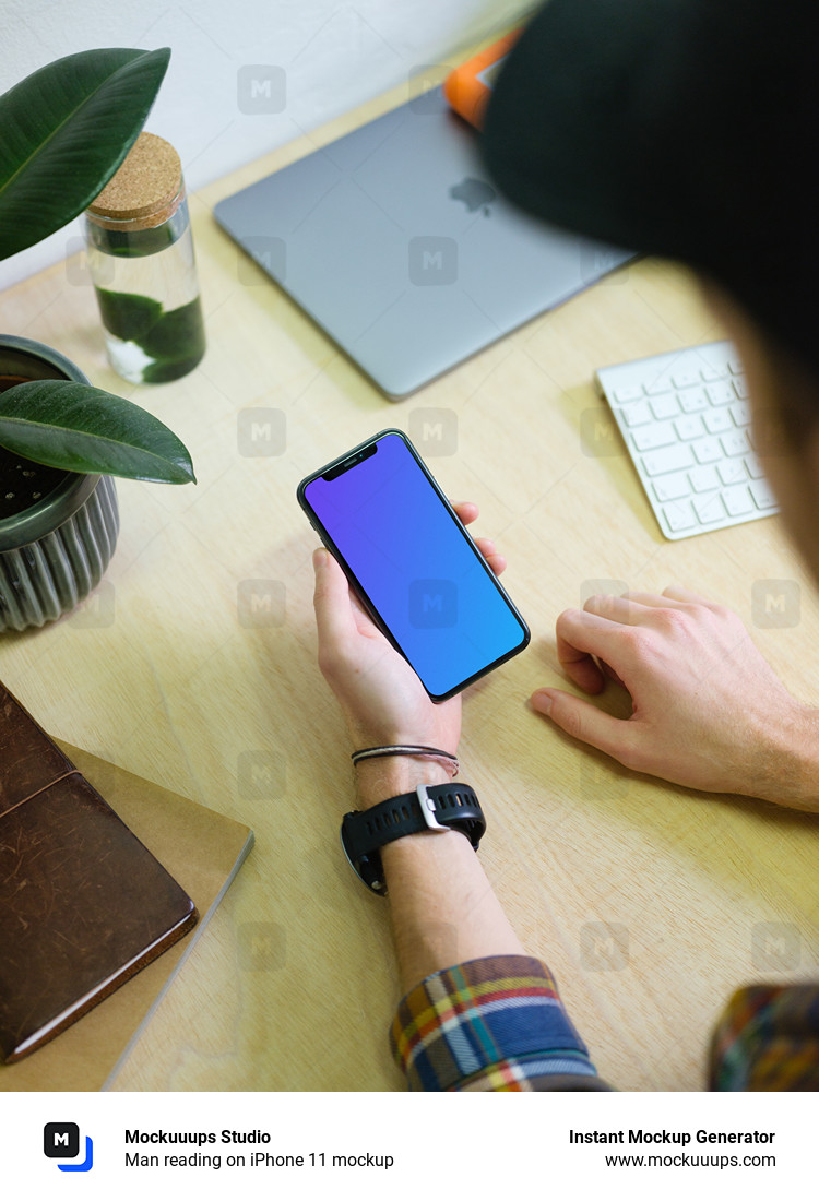 Man reading on iPhone 11 mockup