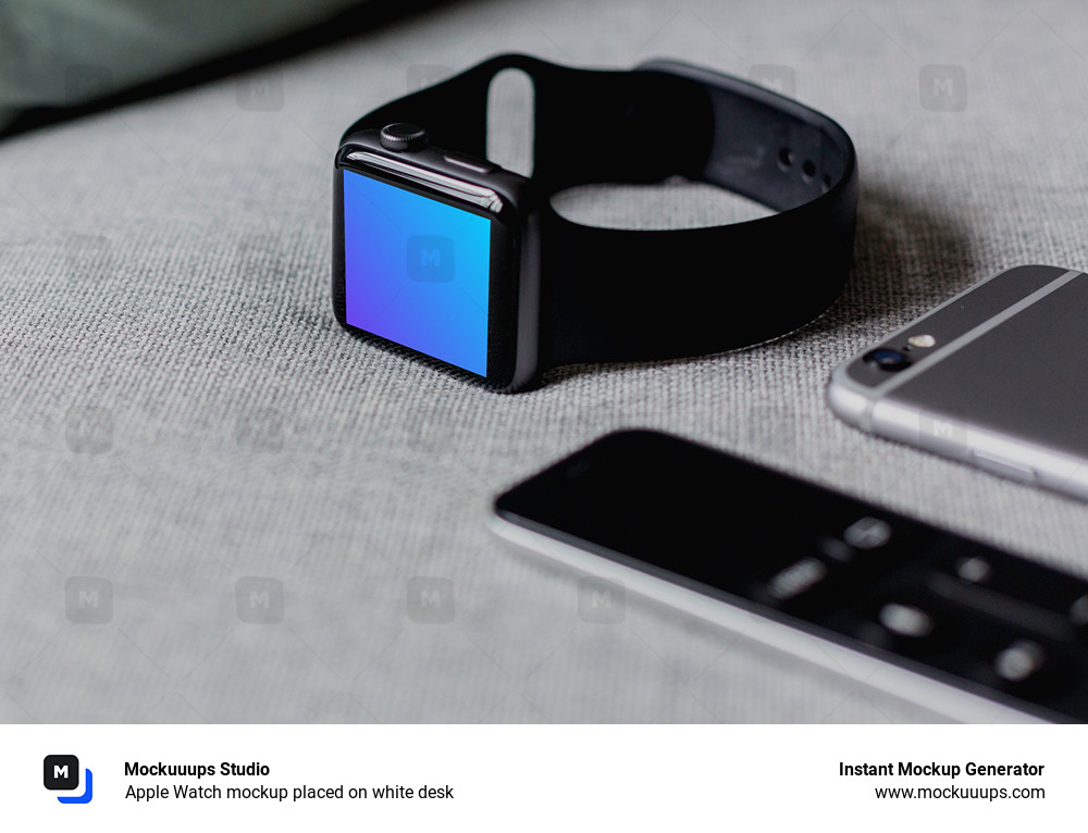 Apple Watch mockup placed on white desk