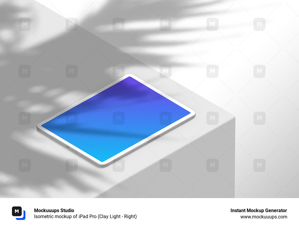 Isometric mockup of iPad Pro (Clay Light - Right)
