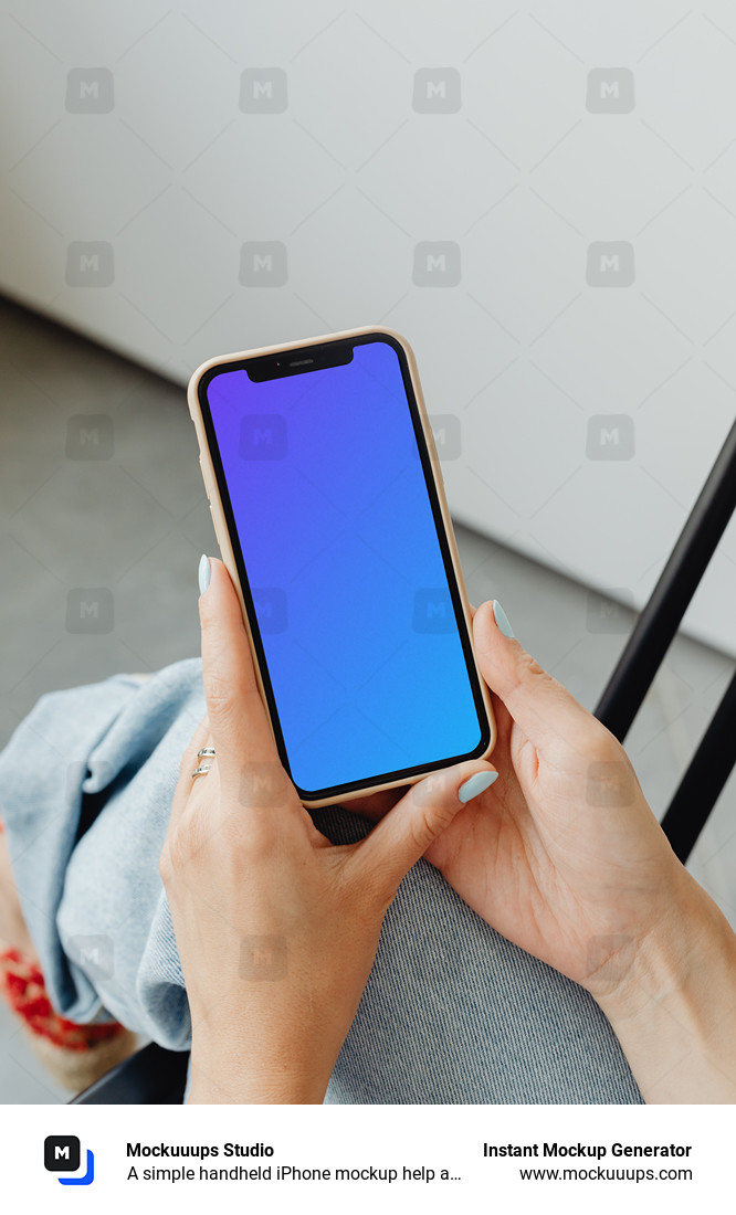 A simple handheld iPhone mockup help above the laps of a user