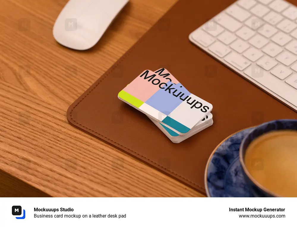 Business card mockup on a leather desk pad