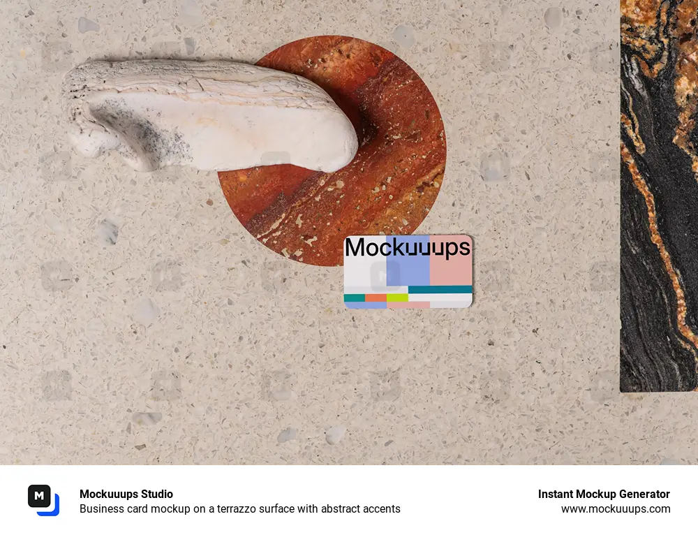 Business card mockup on a terrazzo surface with abstract accents