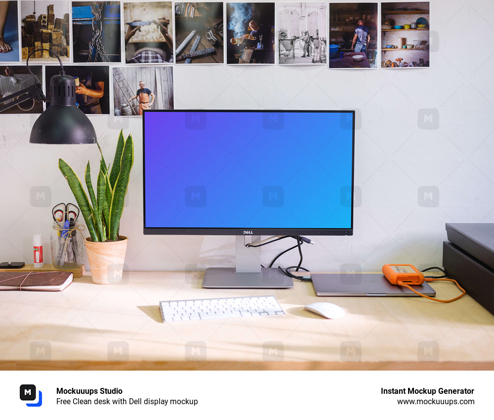 Free Clean desk with Dell display mockup