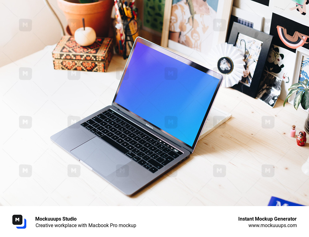 Creative workplace with Macbook Pro mockup