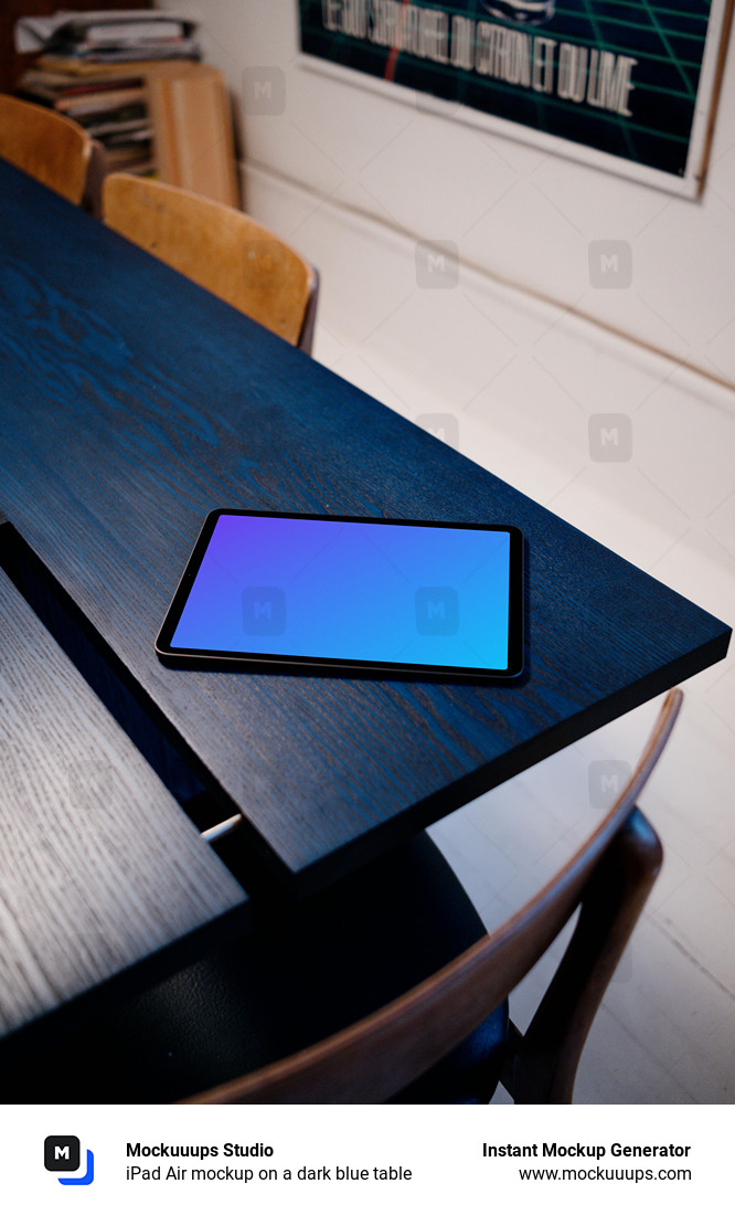  iPad Air mockup on a dark blue table