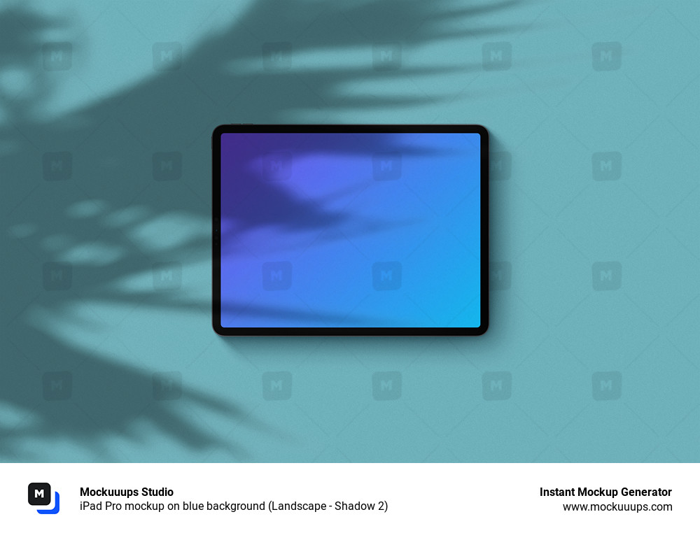 iPad Pro mockup on blue background (Landscape - Shadow 2)