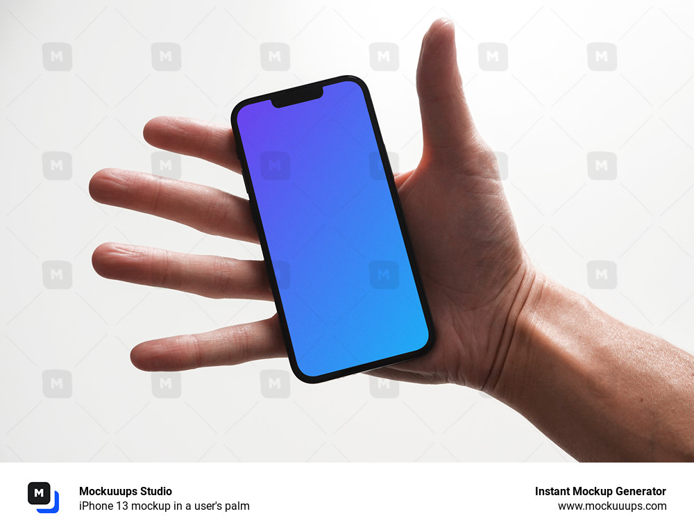 iPhone 13 mockup in a user's palm