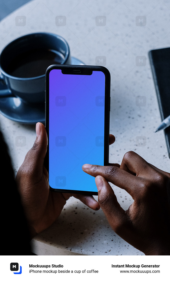 iPhone mockup beside a cup of coffee