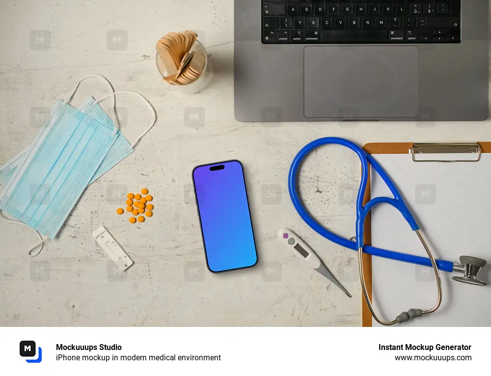 iPhone mockup in modern medical environment